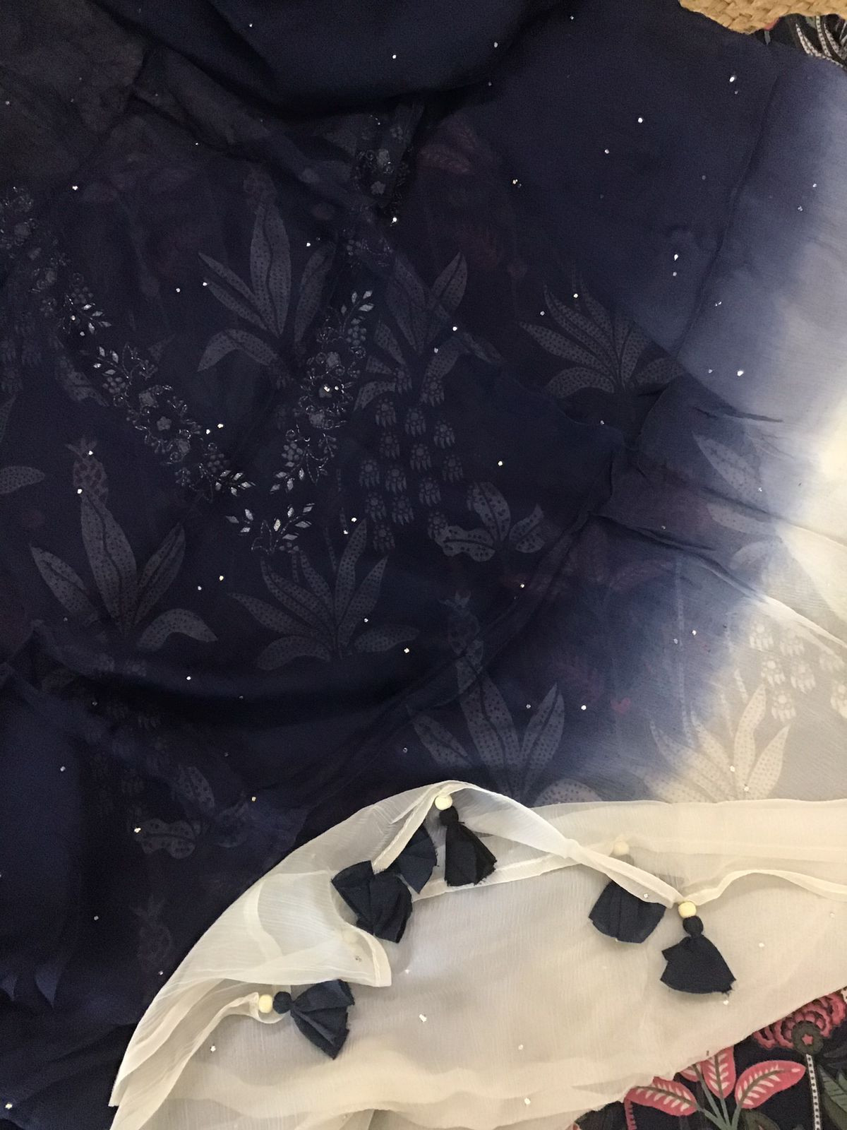 Pure Cotton Printed Embroidered Suit - Blue