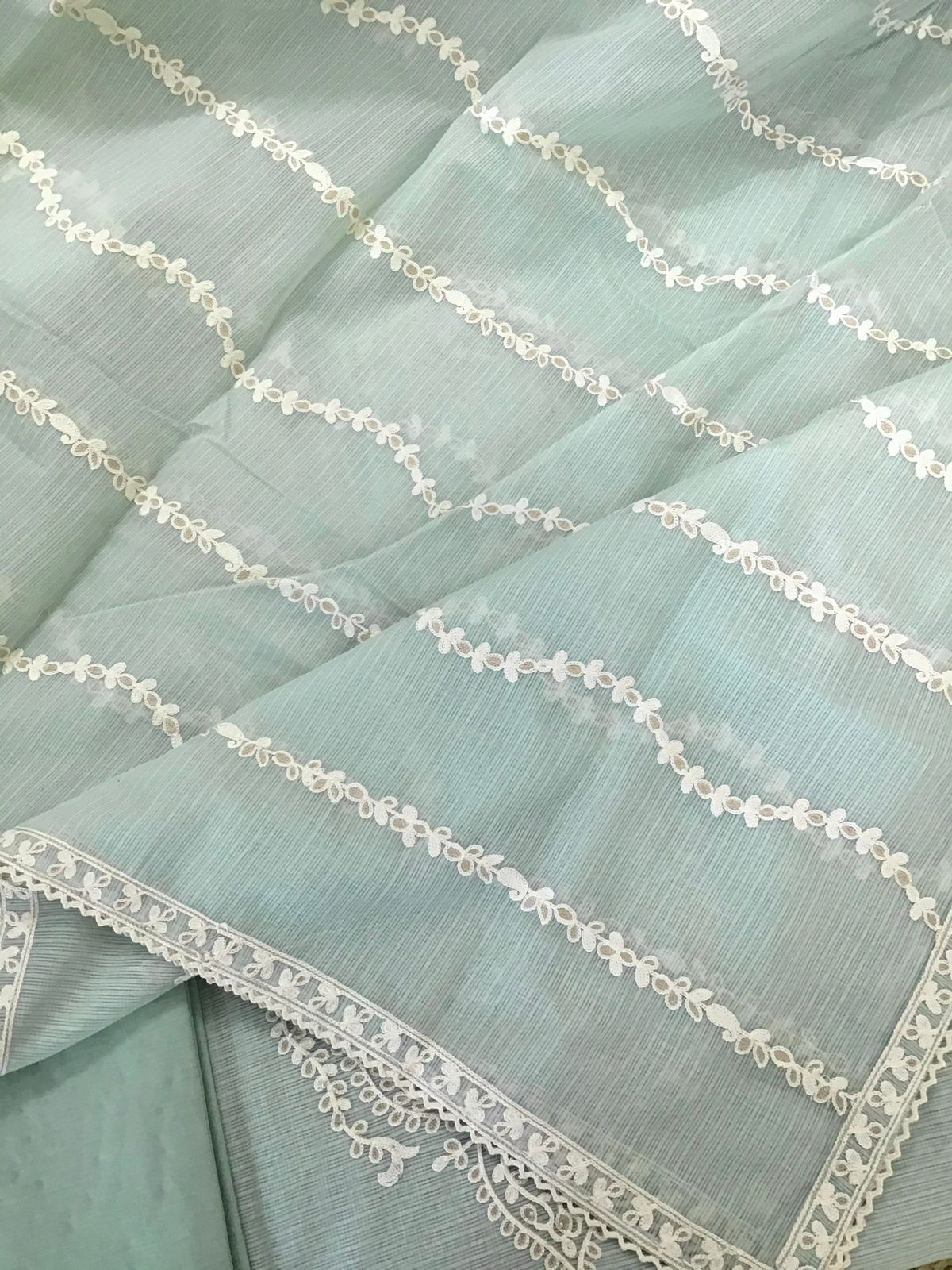 Soft Kota Silk Embroidered Suit - Seablue