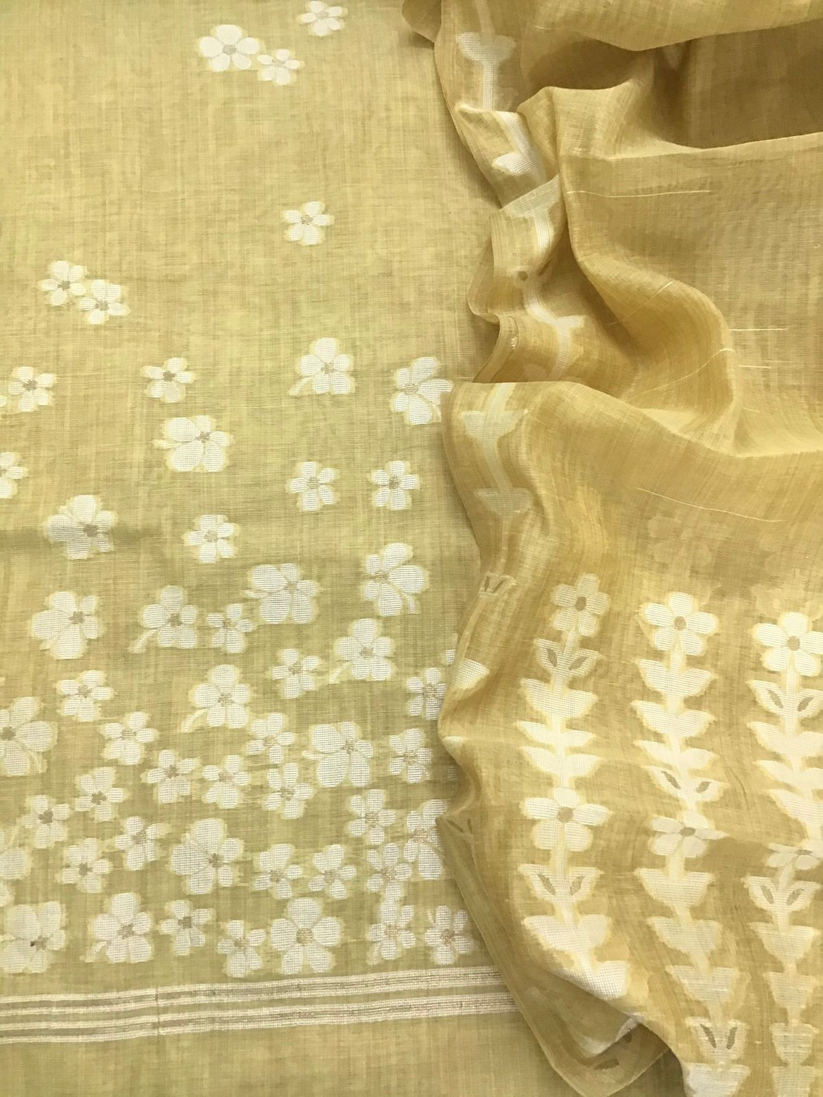 Soft Slub Chanderi Jamdani Weaved Embroidered Suit - Yellow