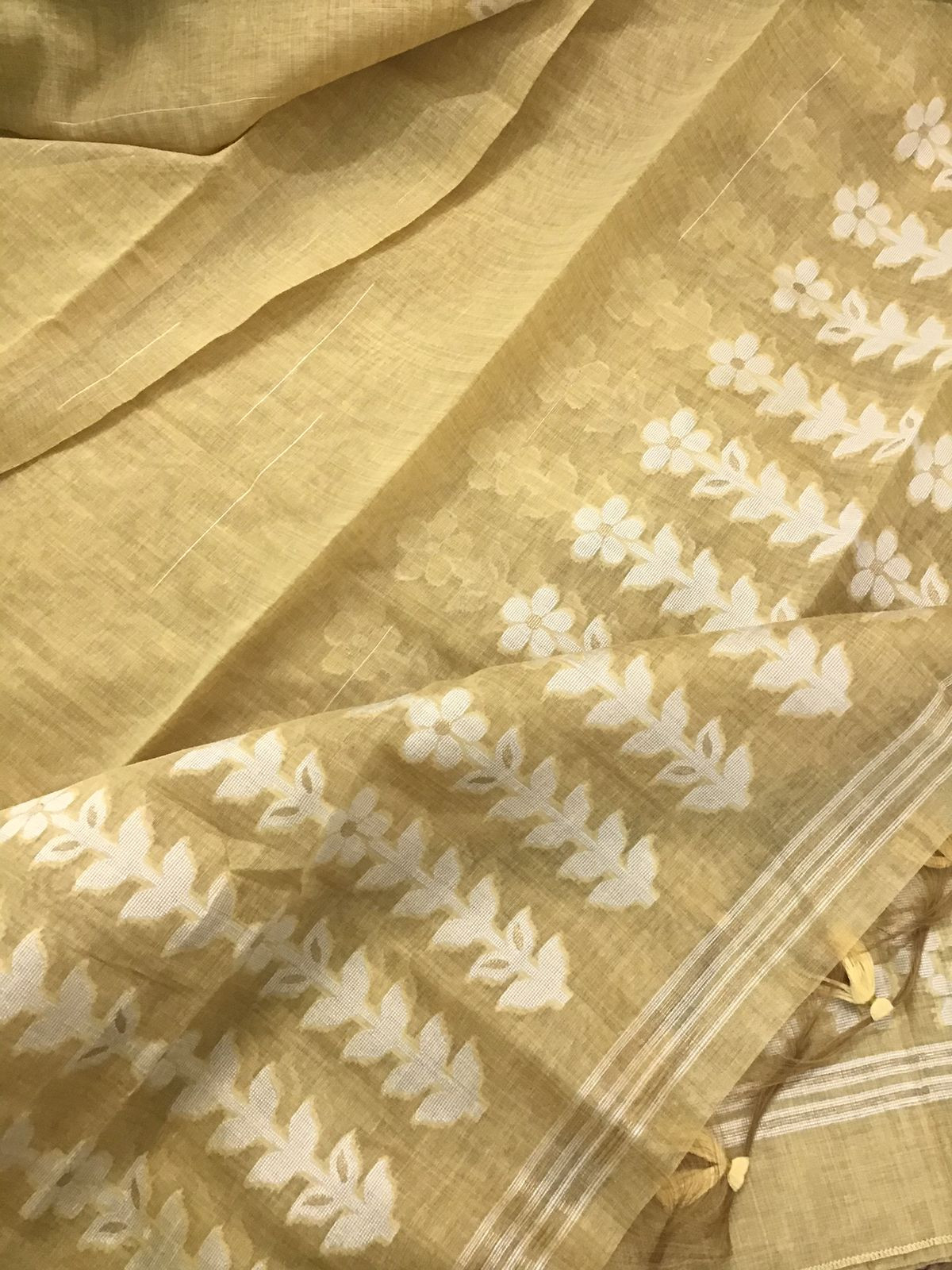 Soft Slub Chanderi Jamdani Weaved Embroidered Suit - Yellow