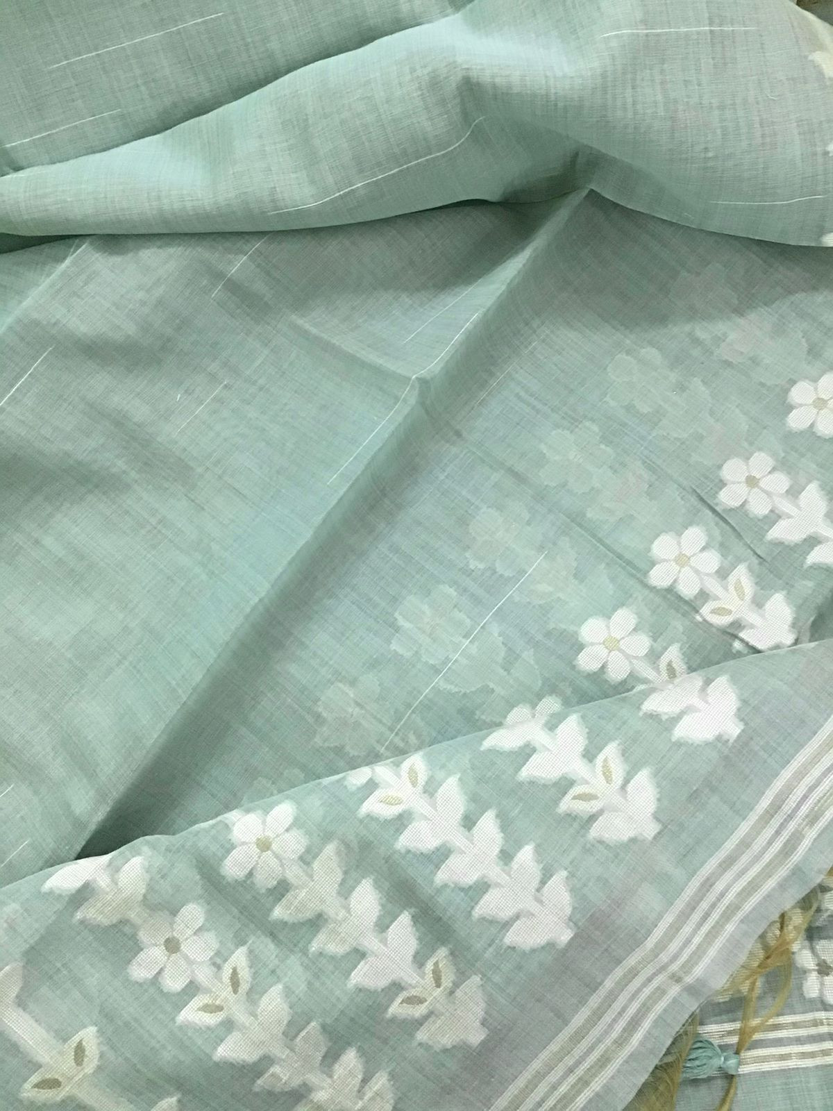 Soft Slub Chanderi Jamdani Weaved Embroidered Suit - Sea Blue