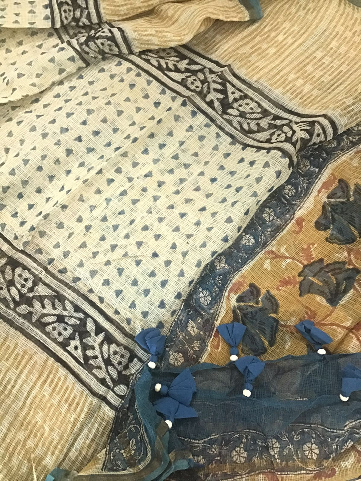 Pure Fine Kota Cotton Printed Embroidered Suit - Yellow