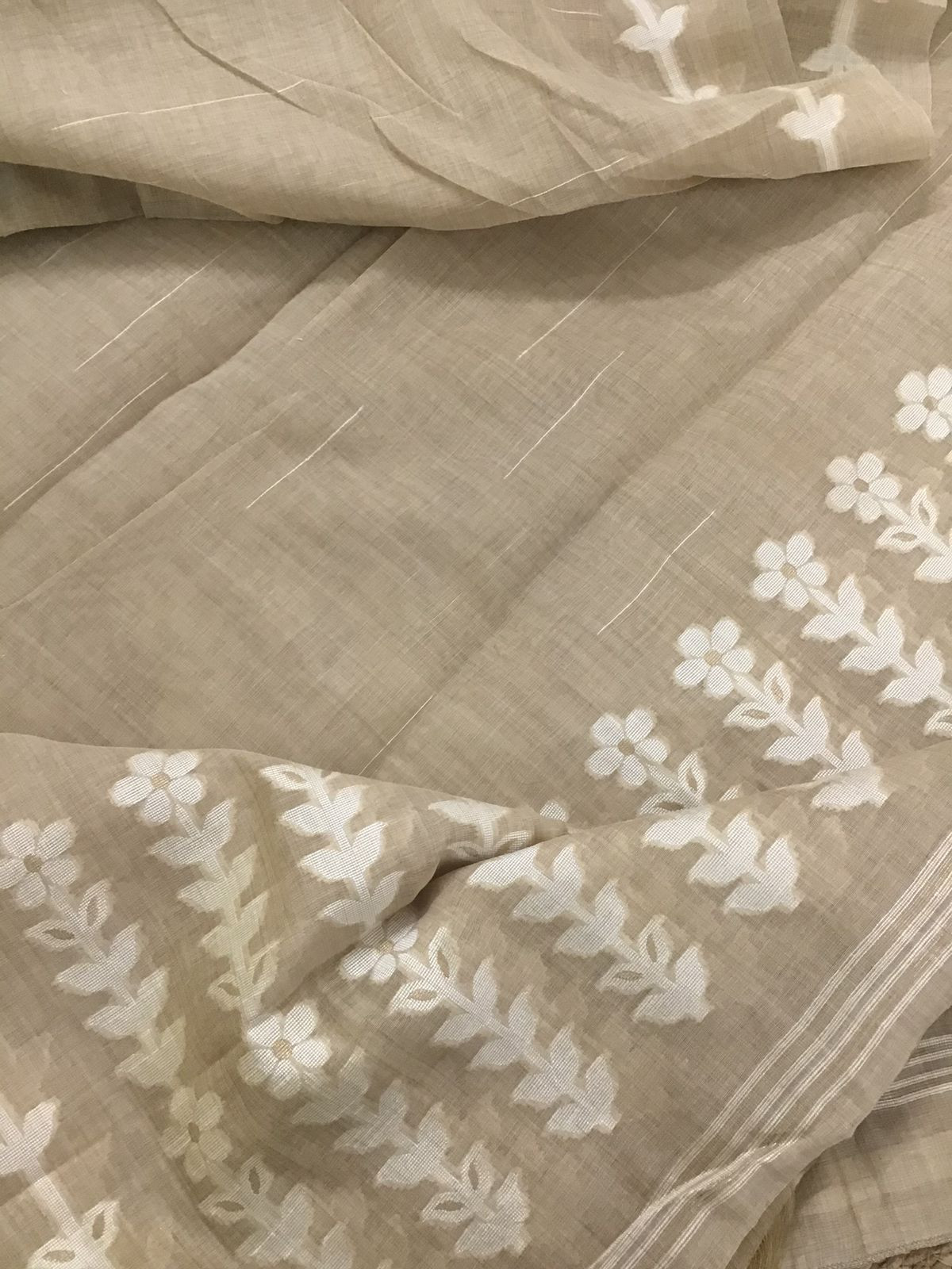 Soft Slub Chanderi Jamdani Weaved Embroidered Suit - Beige