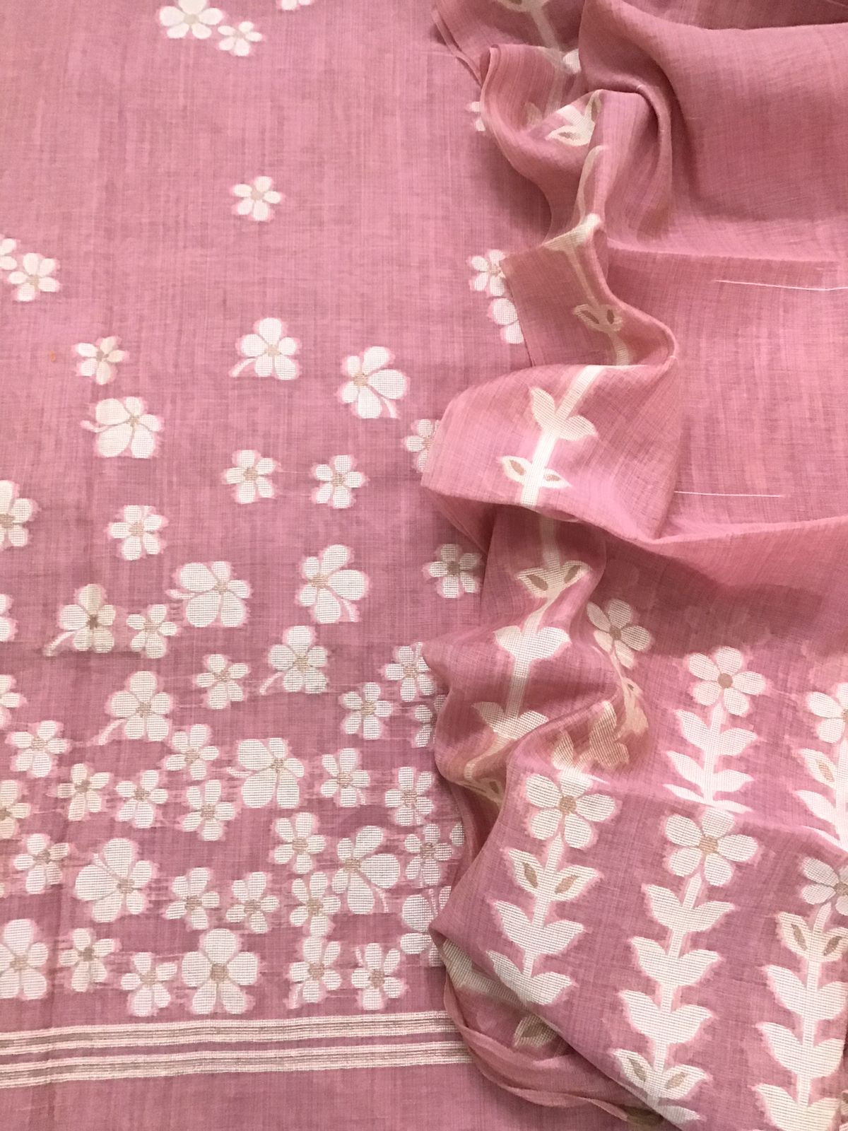 Soft Slub Chanderi Jamdani Weaved Embroidered Suit - Pink