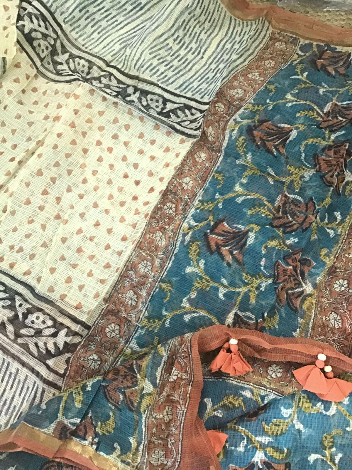 Pure Fine Kota Cotton Printed Embroidered Suit - Blue