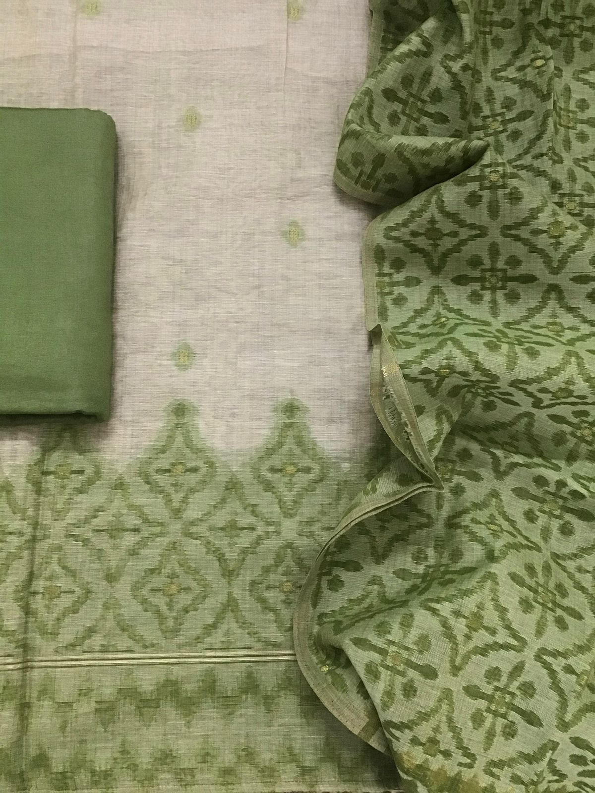 Soft Slub Chanderi Jamdani Weaved Embroidered Suit - Beige