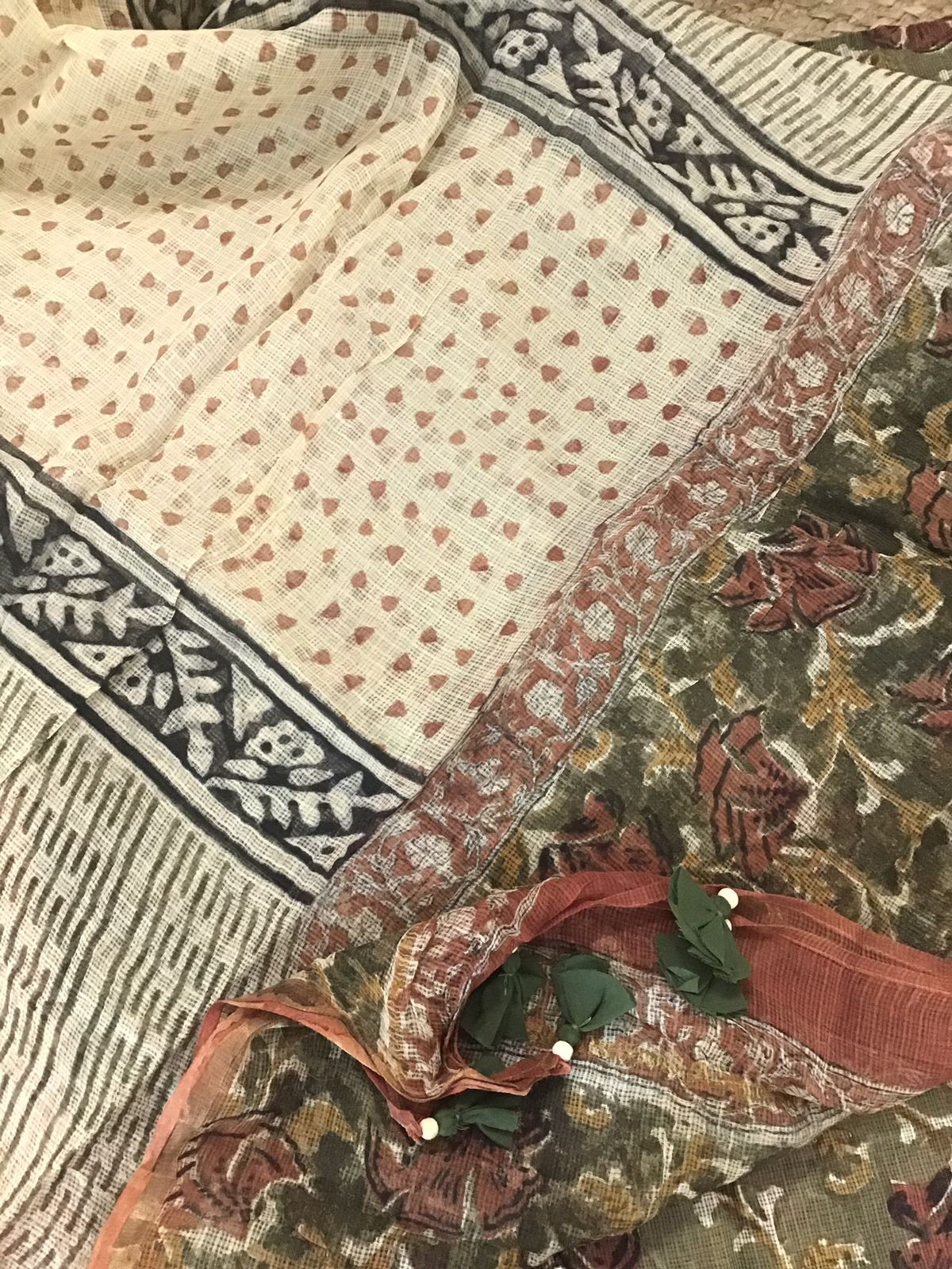 Pure Fine Kota Cotton Printed Embroidered Suit - Green