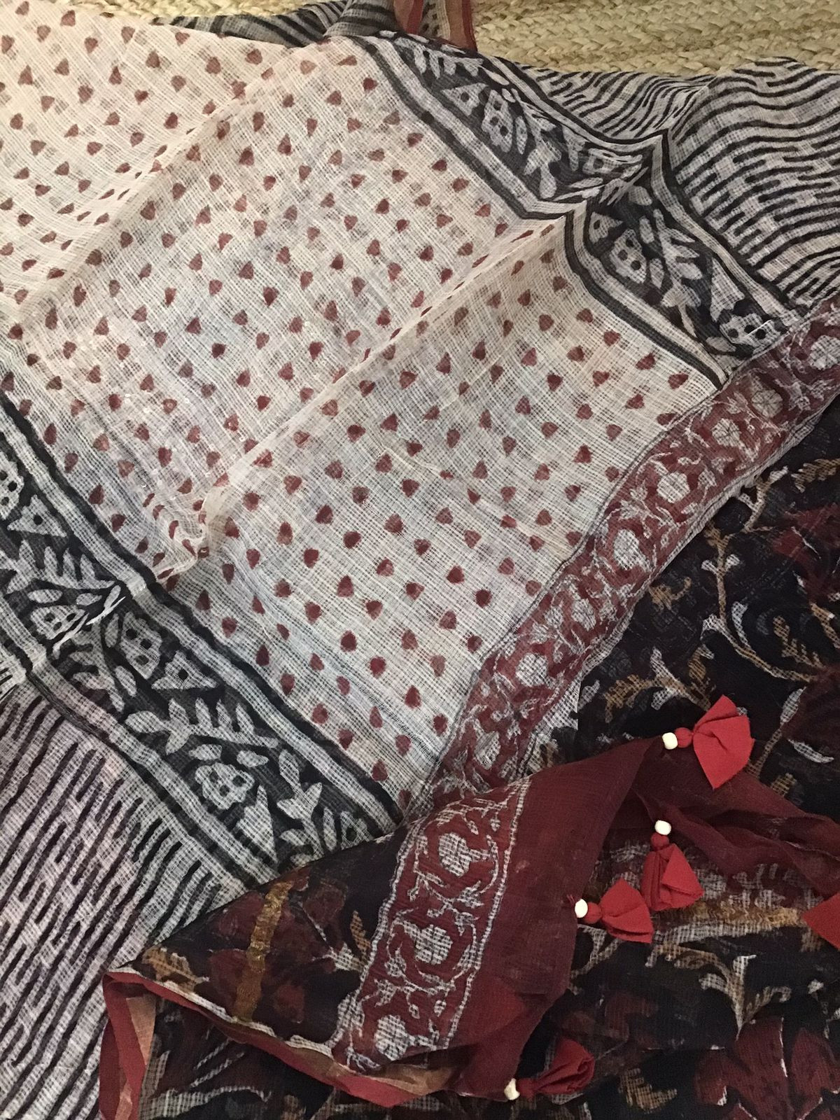 Pure Fine Kota Cotton Printed Embroidered Suit - Black