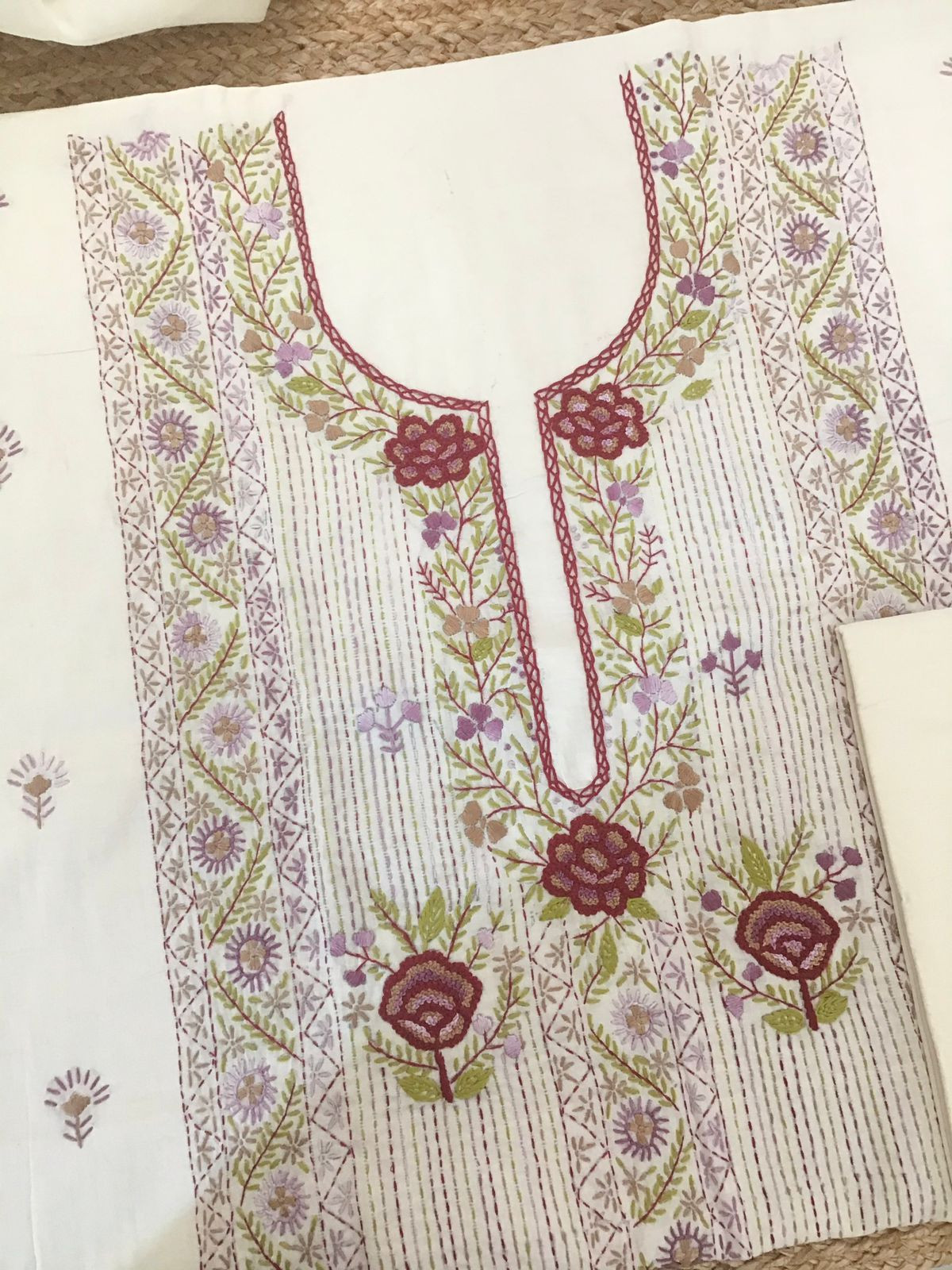 Pure Cotton Embroidered Suit - Offwhite