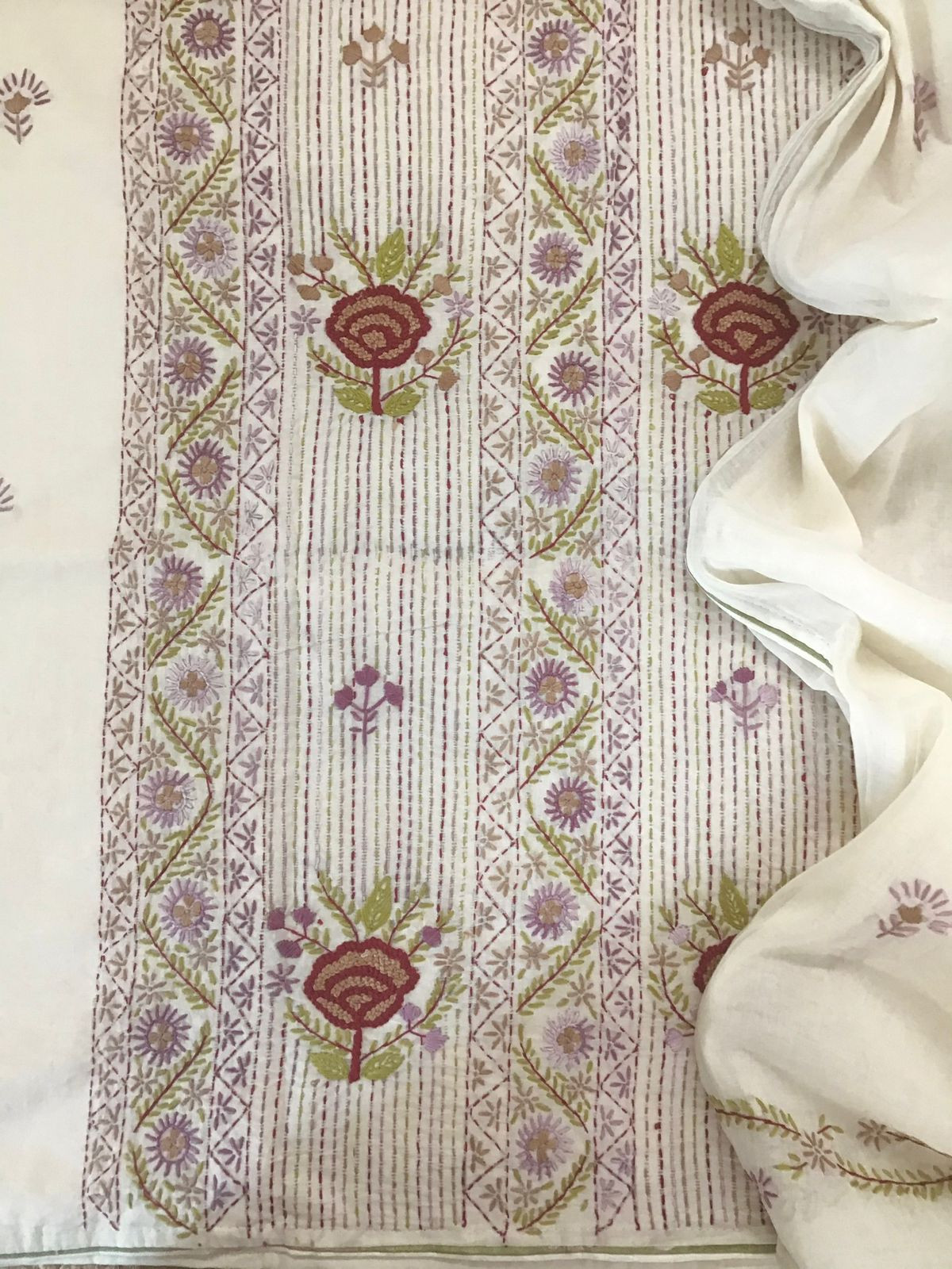 Pure Cotton Embroidered Suit - Offwhite