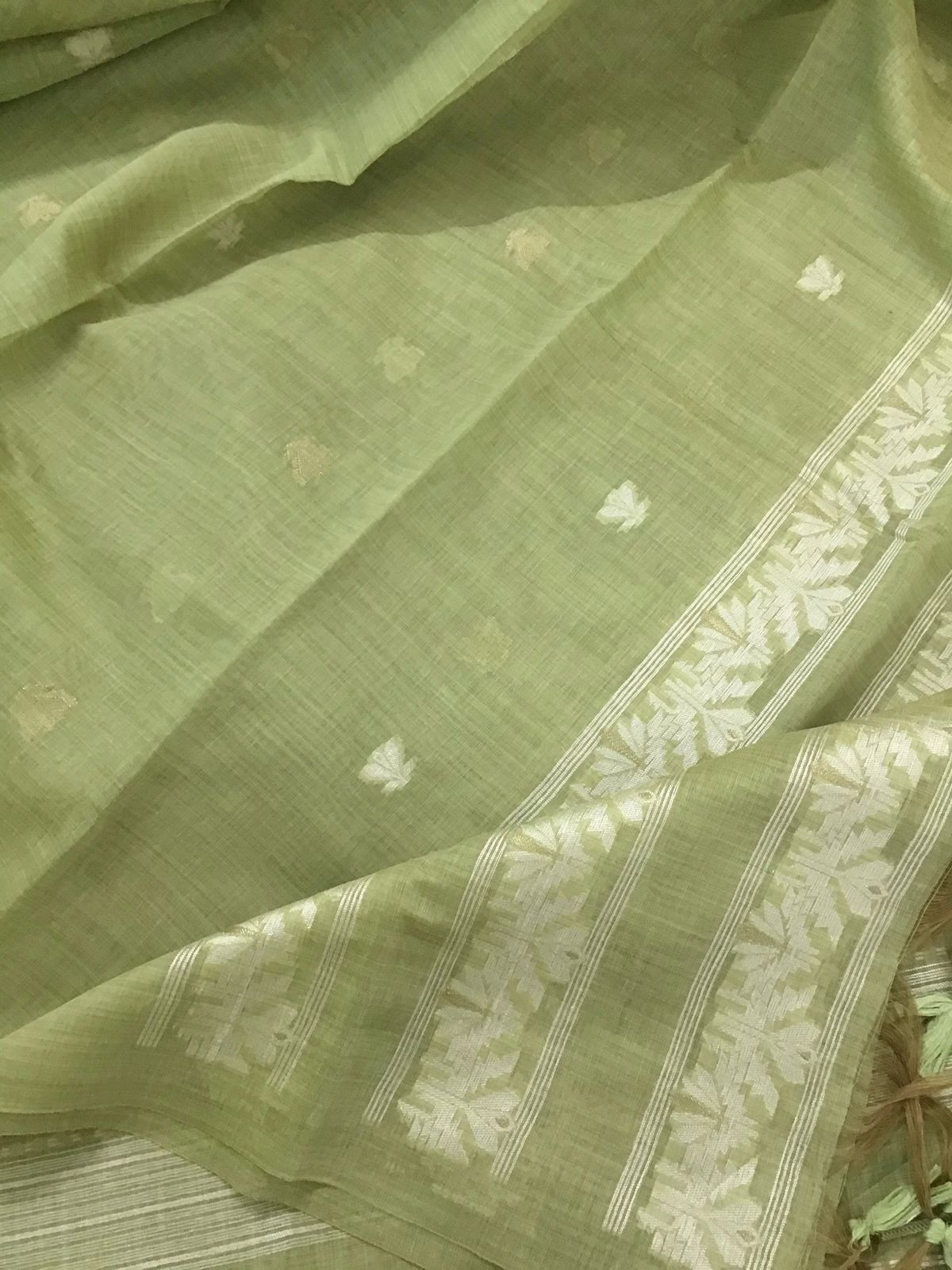 Soft Slub Chanderi Jamdani Weaved Embroidered Suit - Green