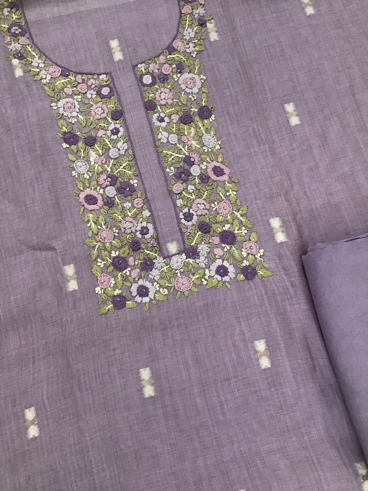 Soft Slub Chanderi Jamdani Weaved Embroidered Suit - Lavender