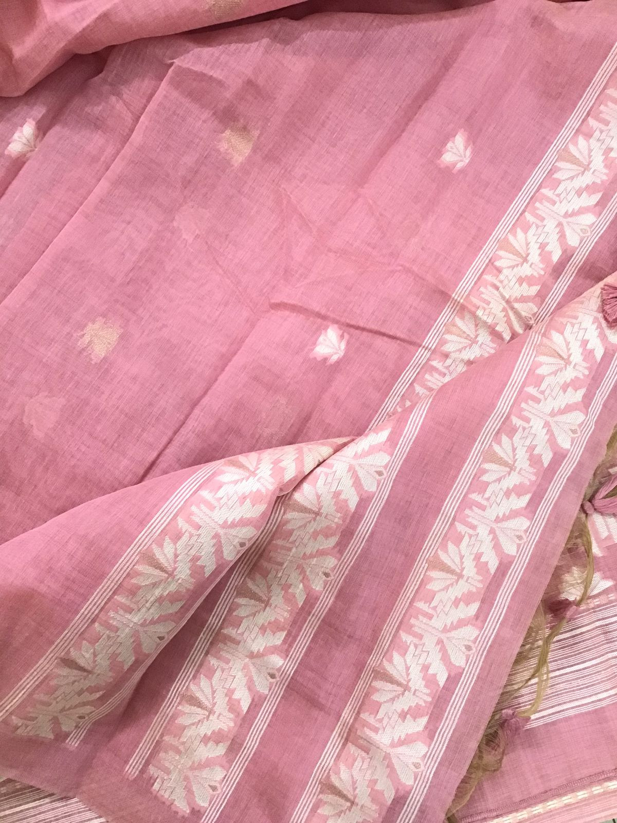 Soft Slub Chanderi Jamdani Weaved Embroidered Suit - Pink
