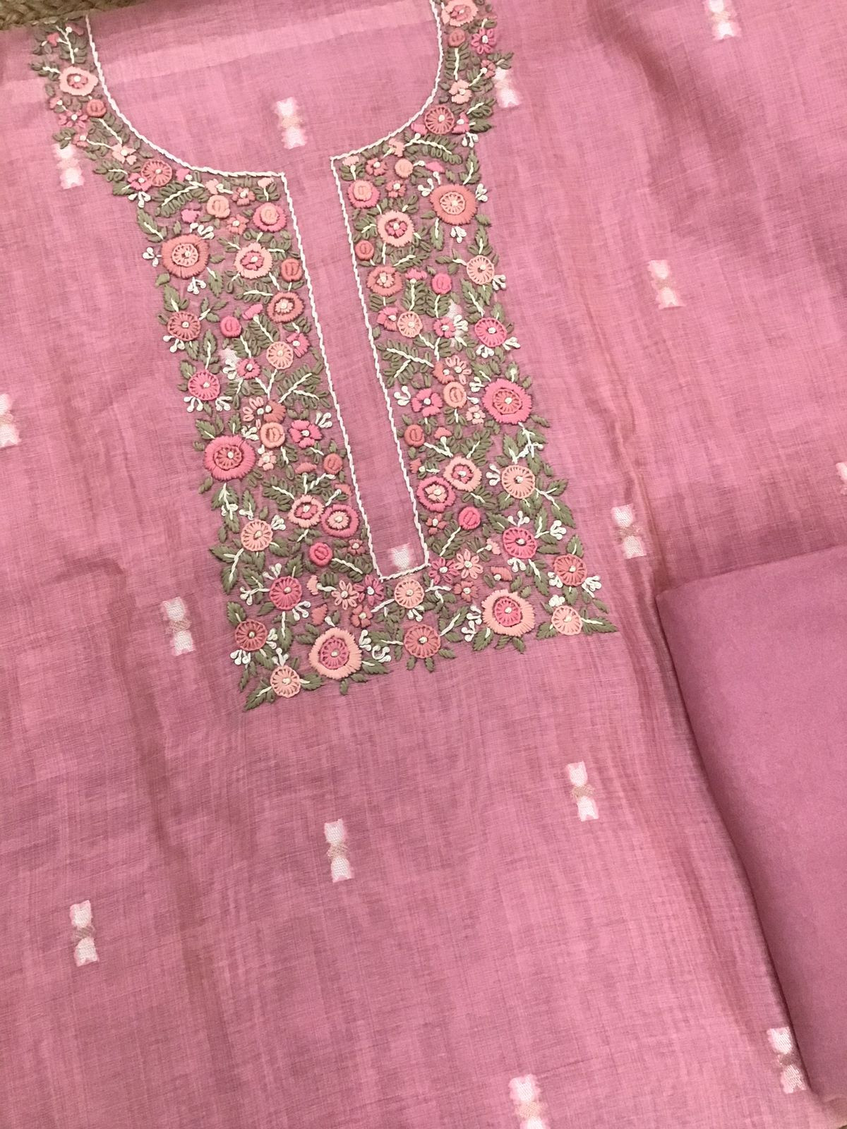 Soft Slub Chanderi Jamdani Weaved Embroidered Suit - Pink