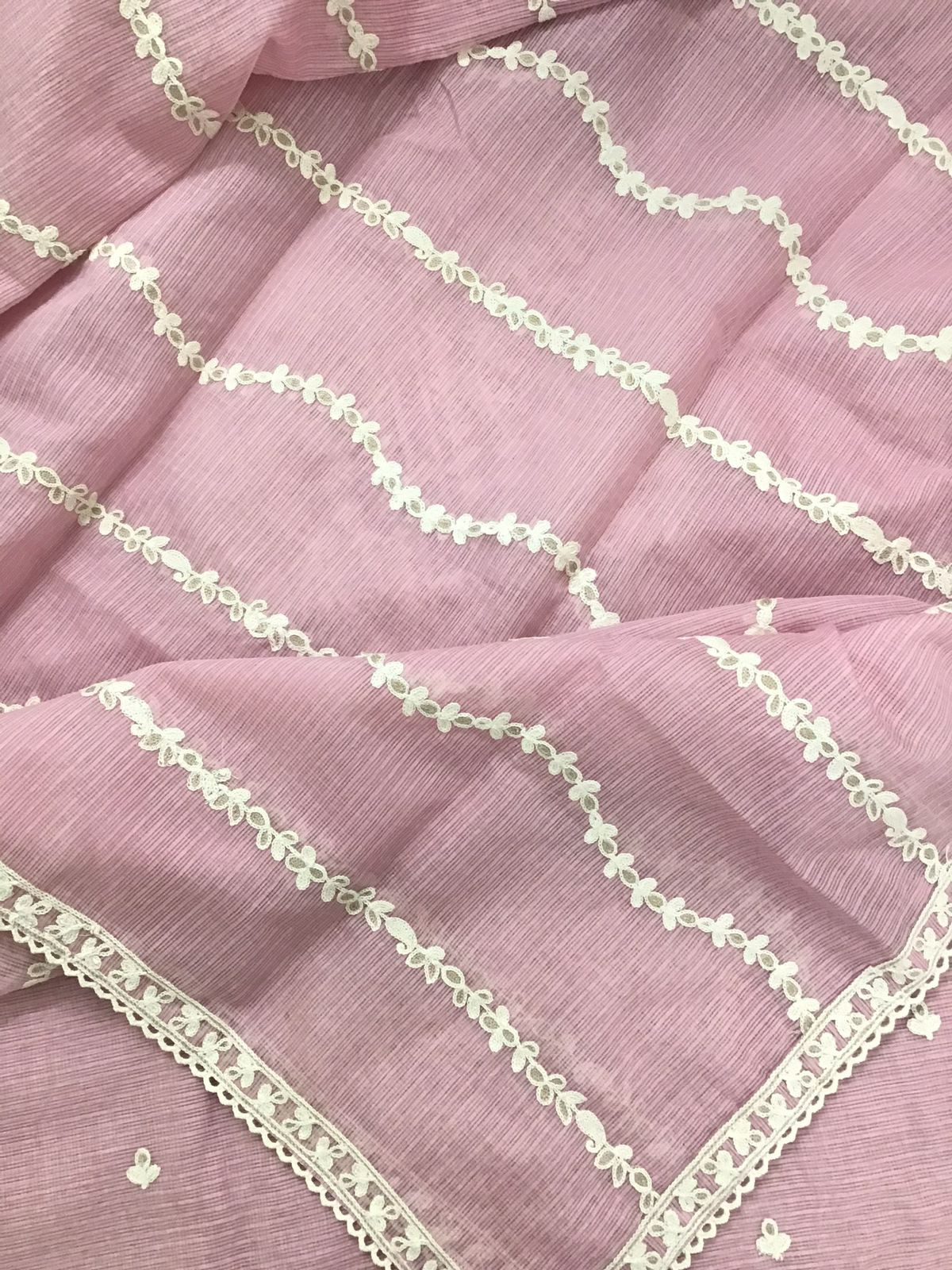 Soft Kota Silk Embroidered Suit - Pink