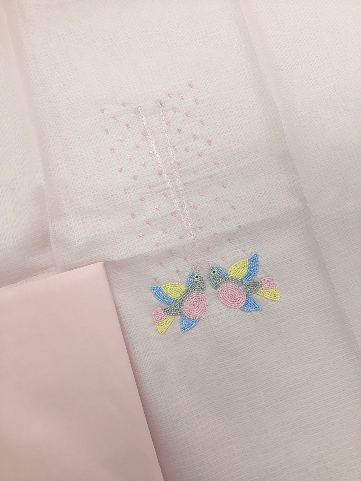 Soft Kota Silk Embroidered Suit - Pink