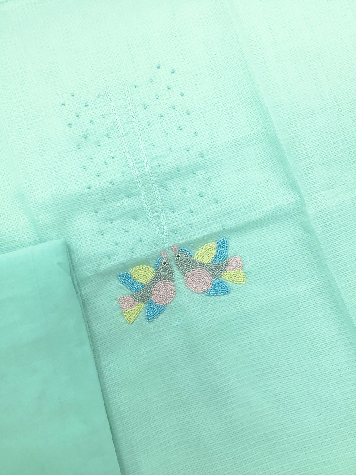 Soft Kota Silk Embroidered Suit - Sea Blue