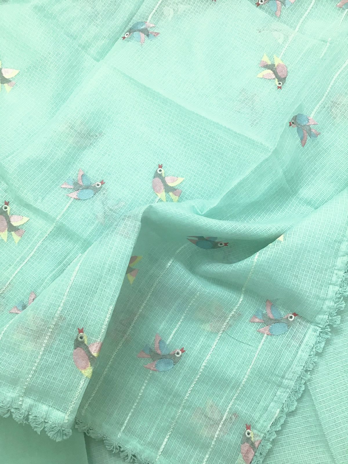 Soft Kota Silk Embroidered Suit - Sea Blue