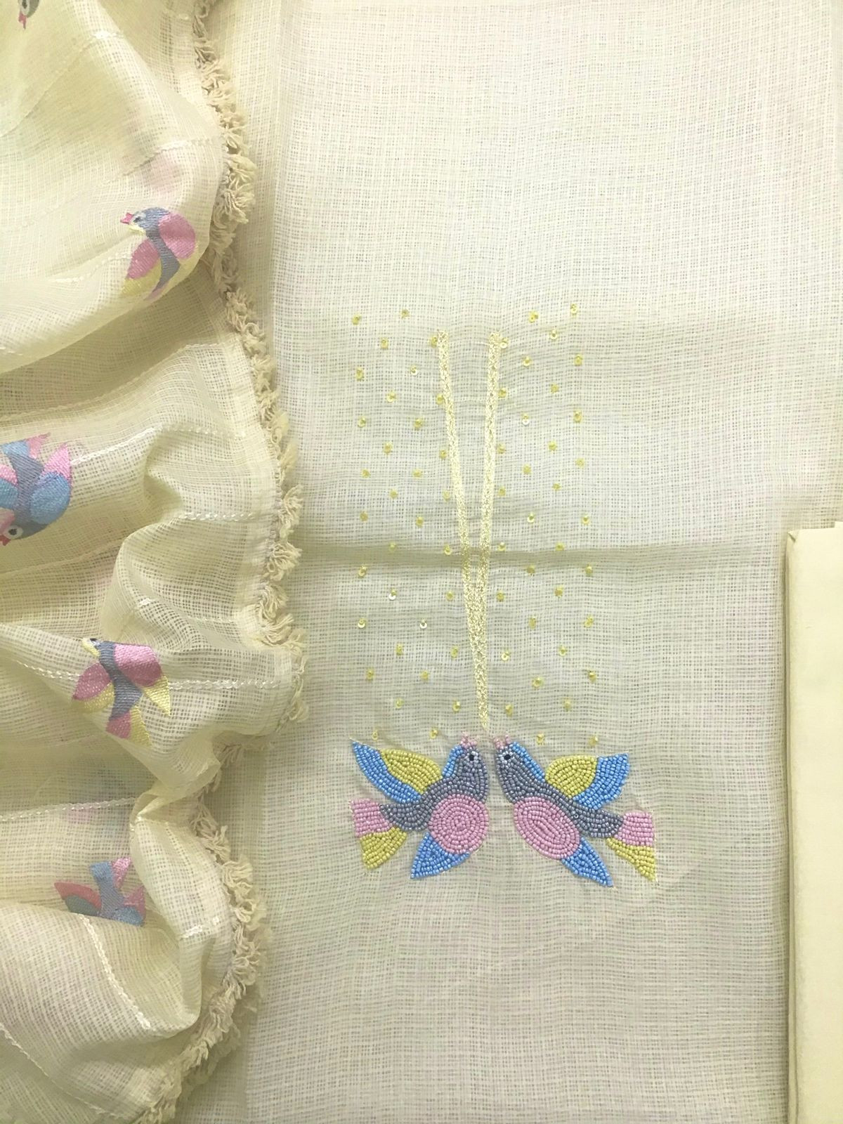 Soft Kota Silk Embroidered Suit - Yellow