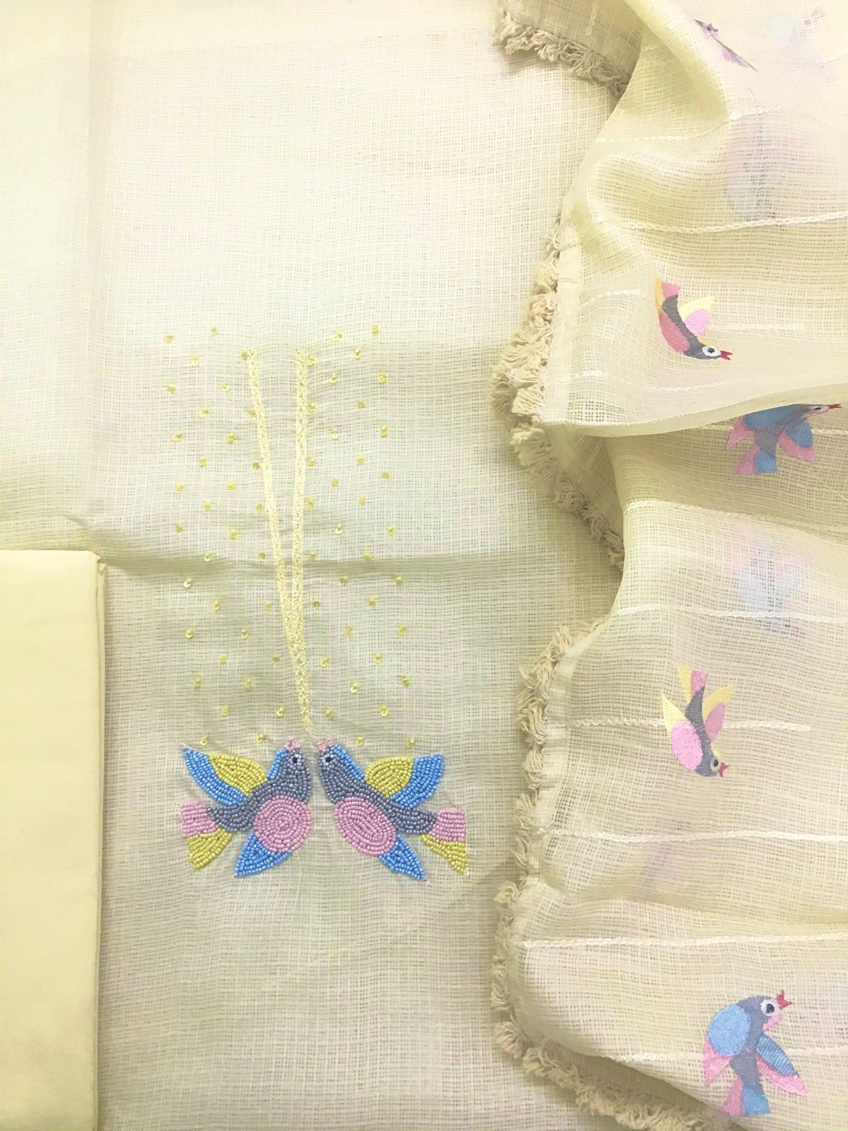 Soft Kota Silk Embroidered Suit - Yellow