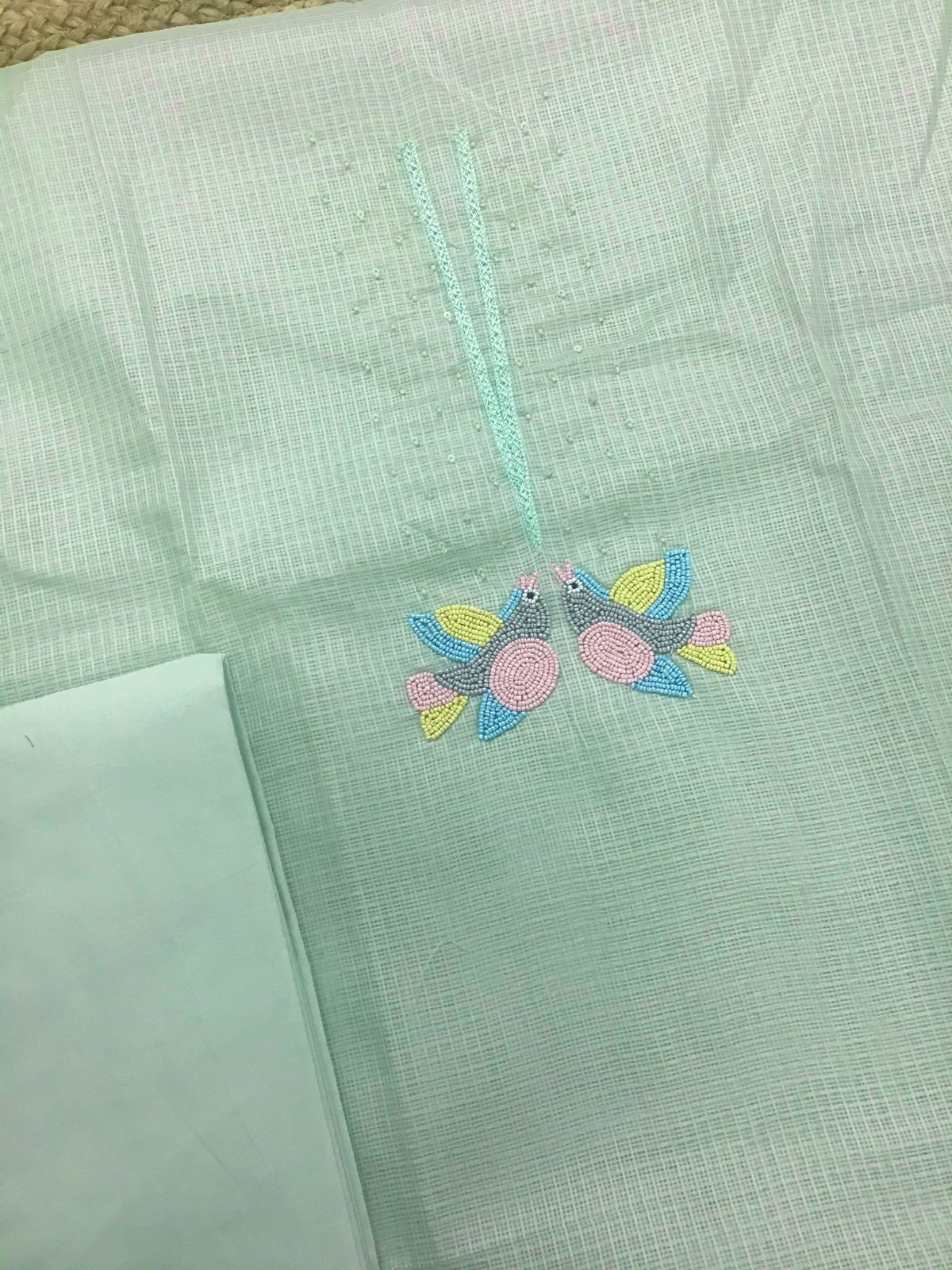 Soft Kota Silk Embroidered Suit - Green