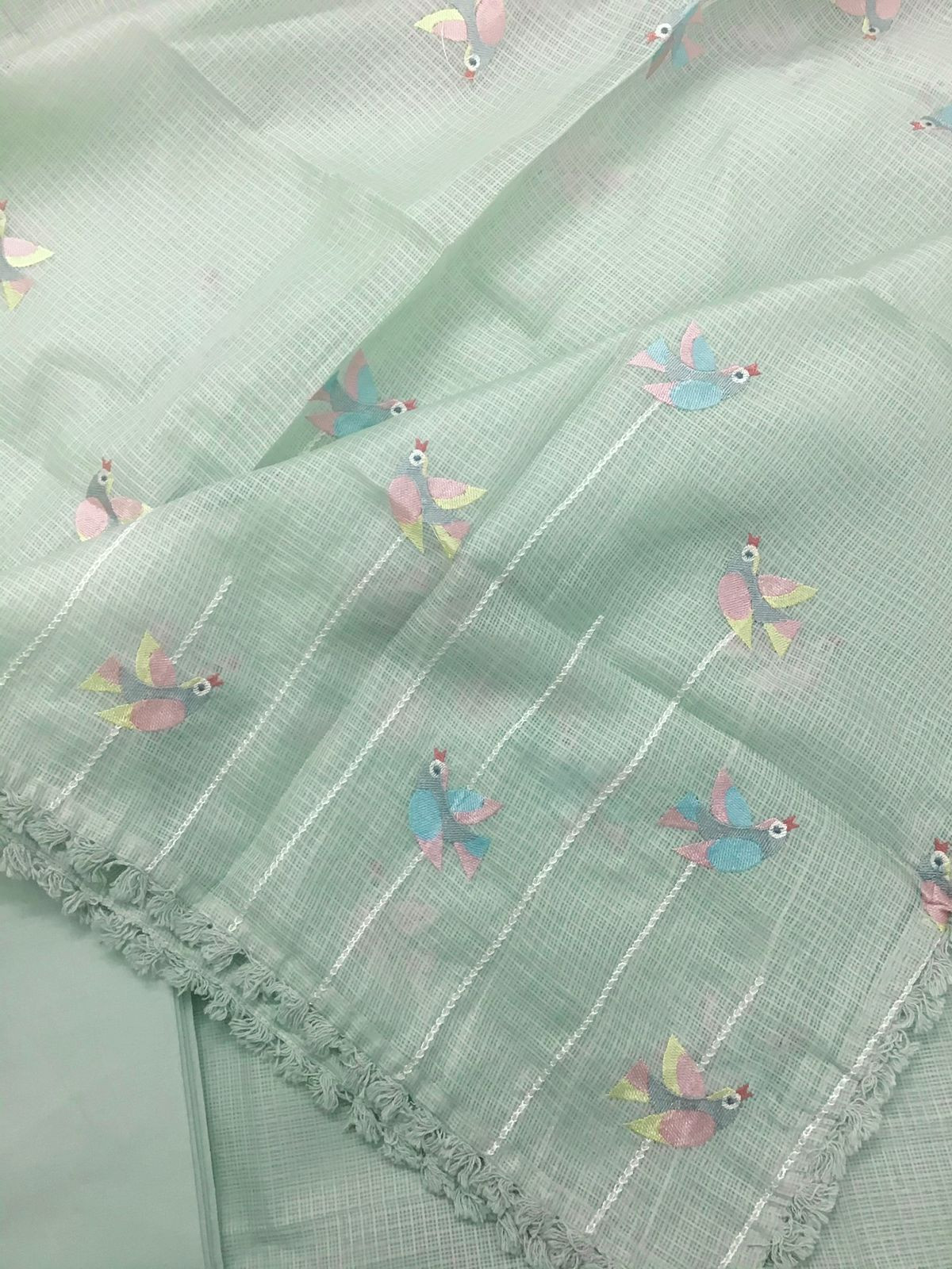 Soft Kota Silk Embroidered Suit - Green