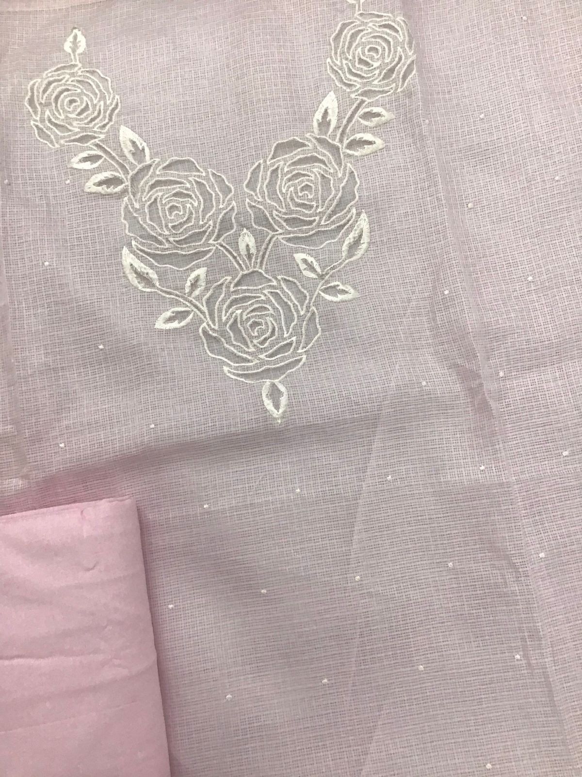 Soft Kota Silk Embroidered Suit - Pink