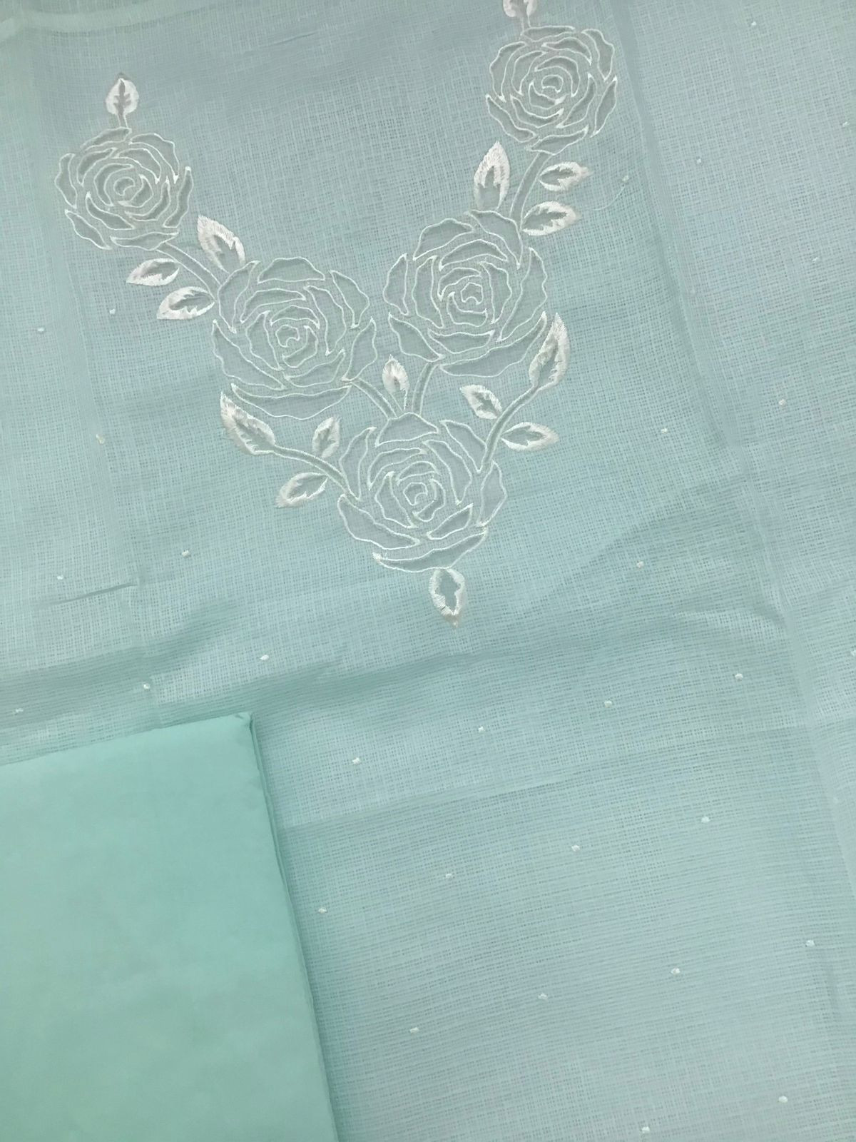 Soft Kota Silk Embroidered Suit - Sea Blue