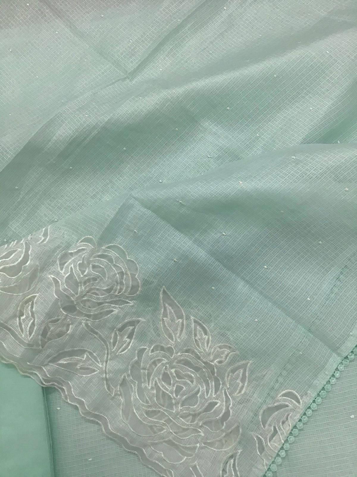 Soft Kota Silk Embroidered Suit - Sea Blue