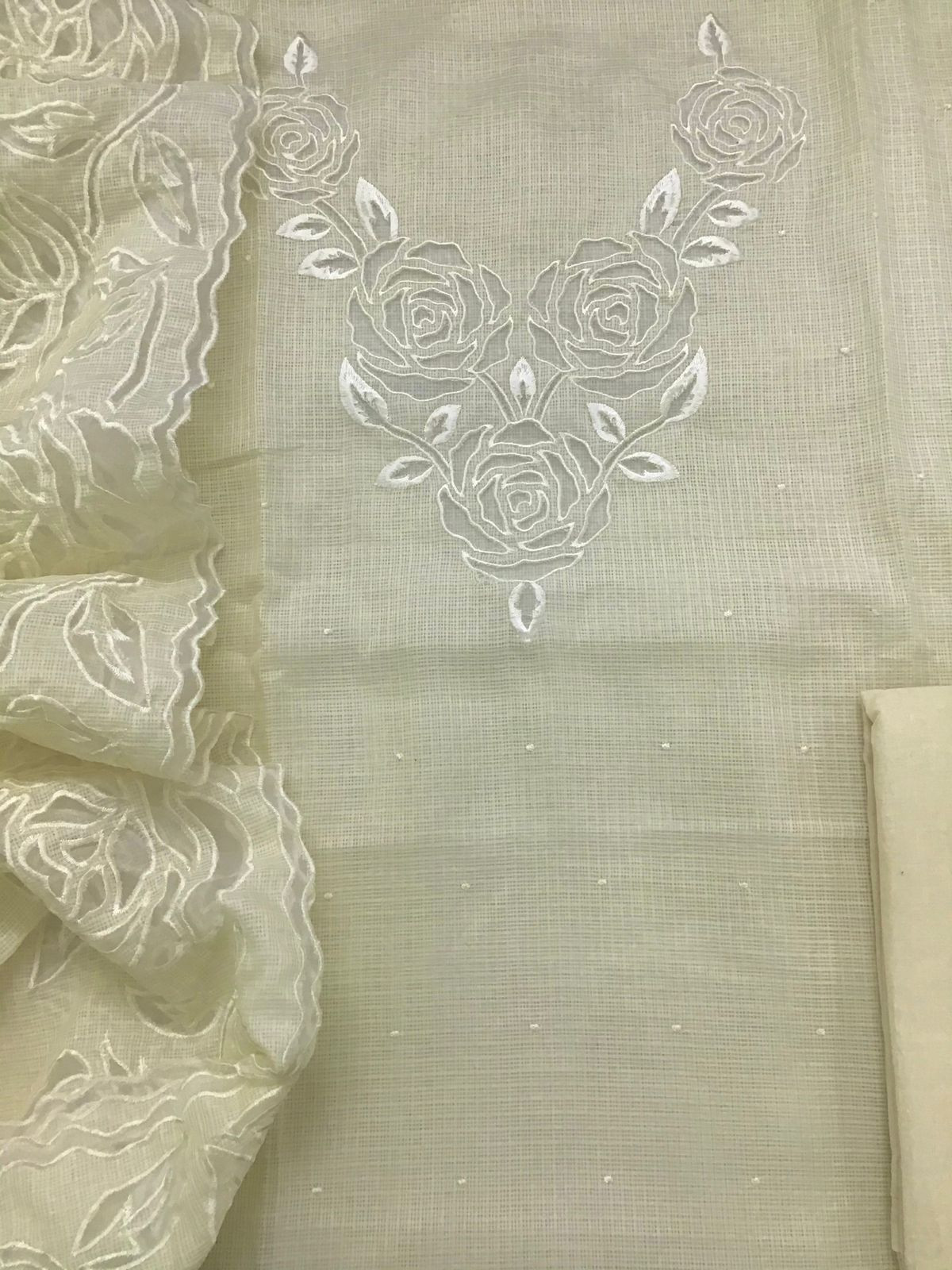 Soft Kota Silk Embroidered Suit - Yellow