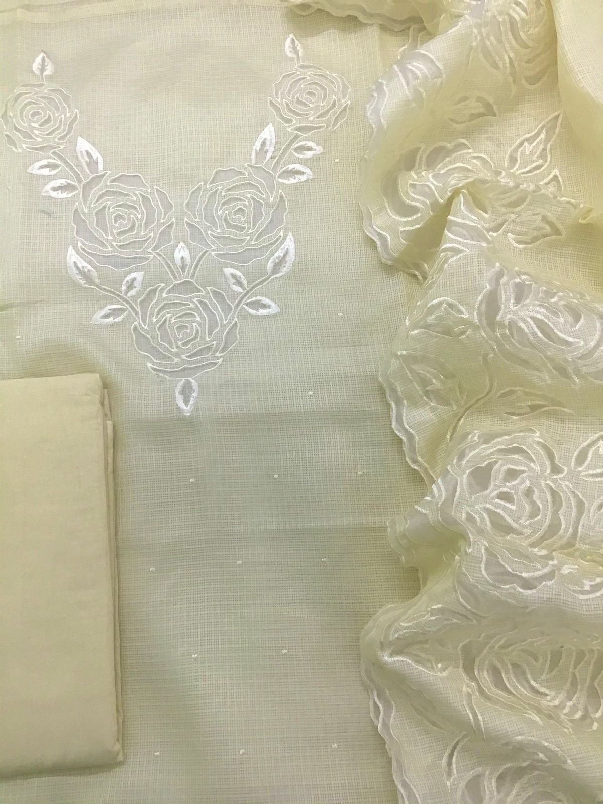 Soft Kota Silk Embroidered Suit - Yellow