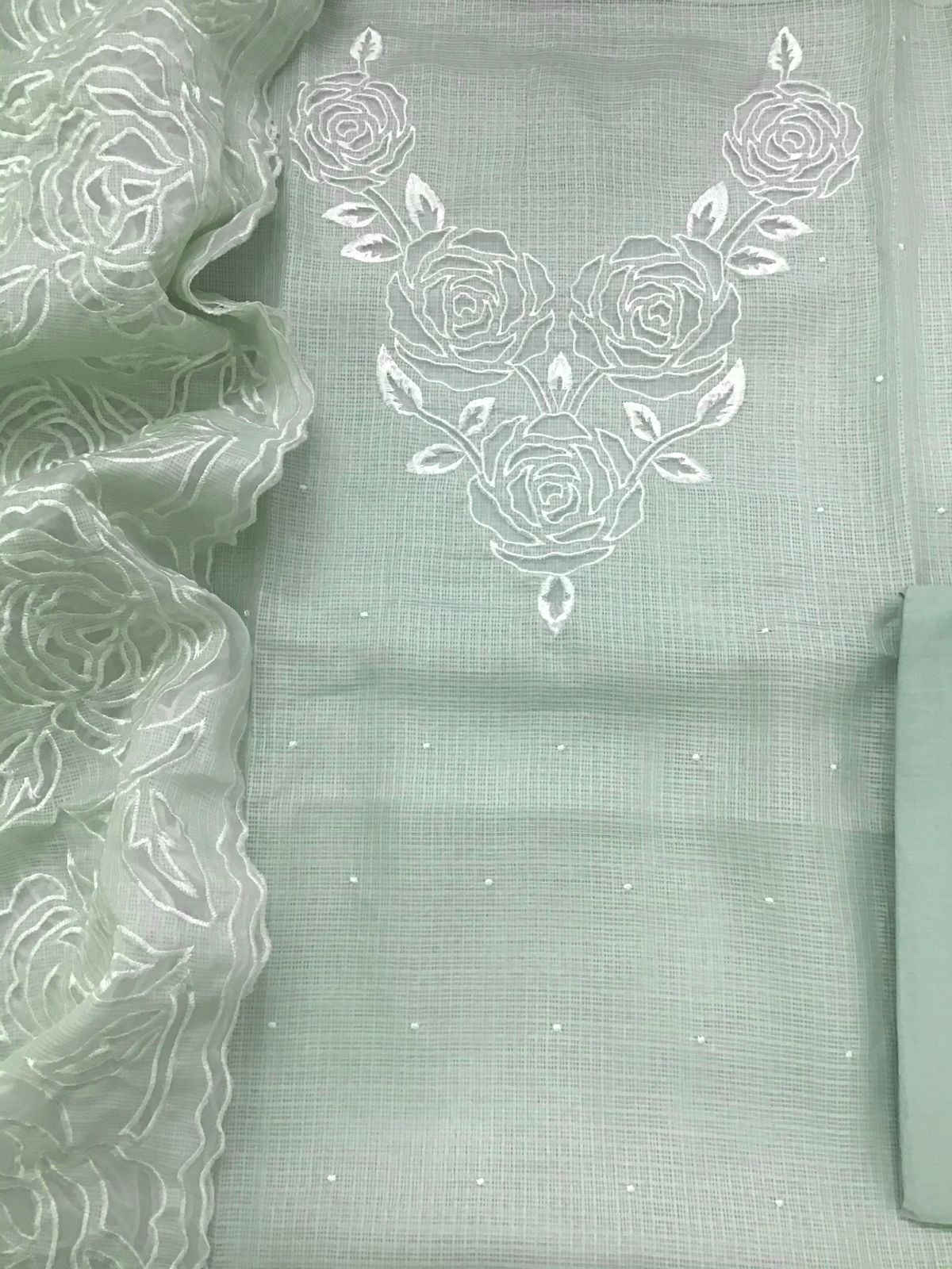 Soft Kota Silk Embroidered Suit - Green