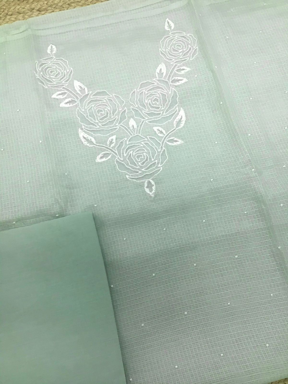 Soft Kota Silk Embroidered Suit - Green