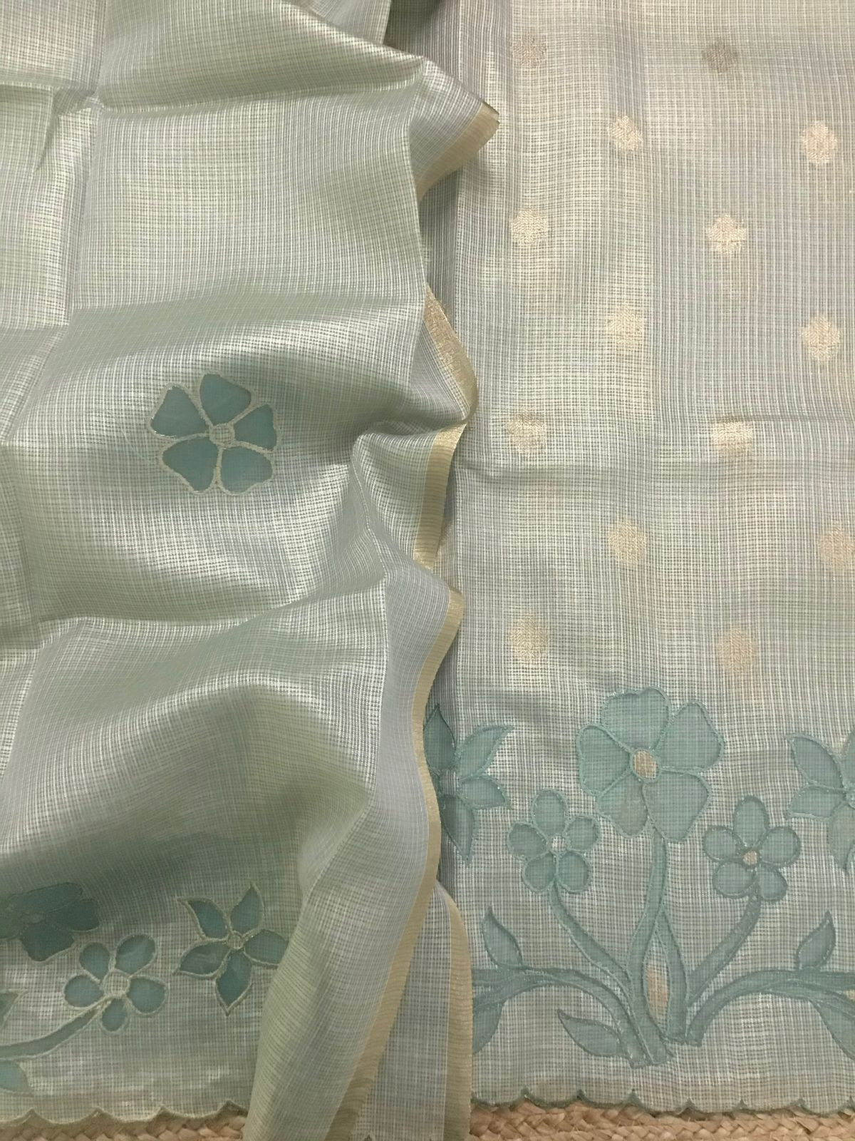 Soft Tissue Kota Silk Embroidered Suit - Green