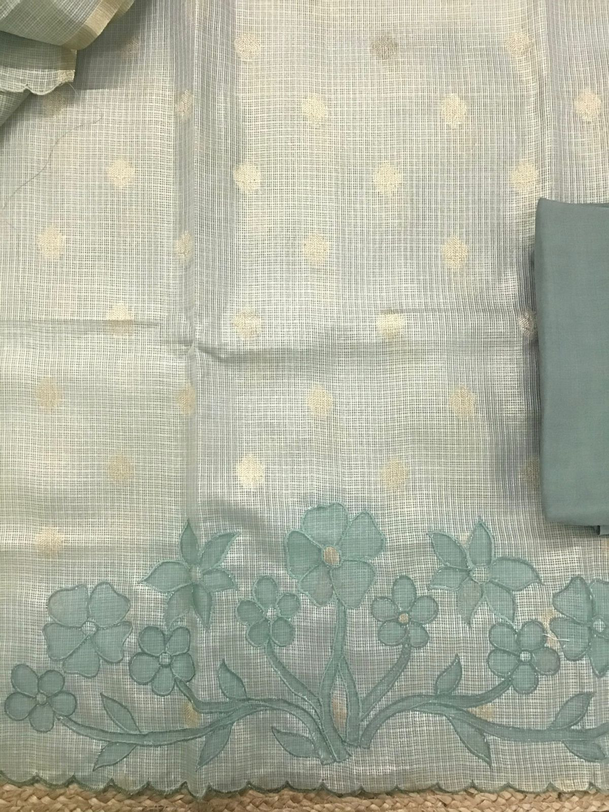 Soft Tissue Kota Silk Embroidered Suit - Green