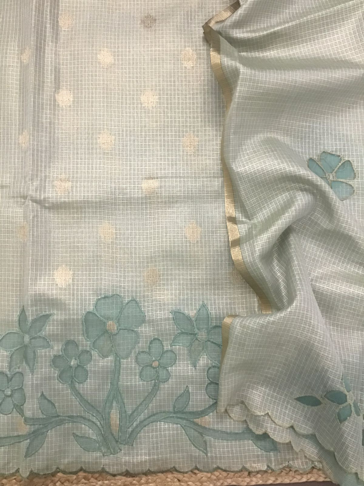 Soft Tissue Kota Silk Embroidered Suit - Green