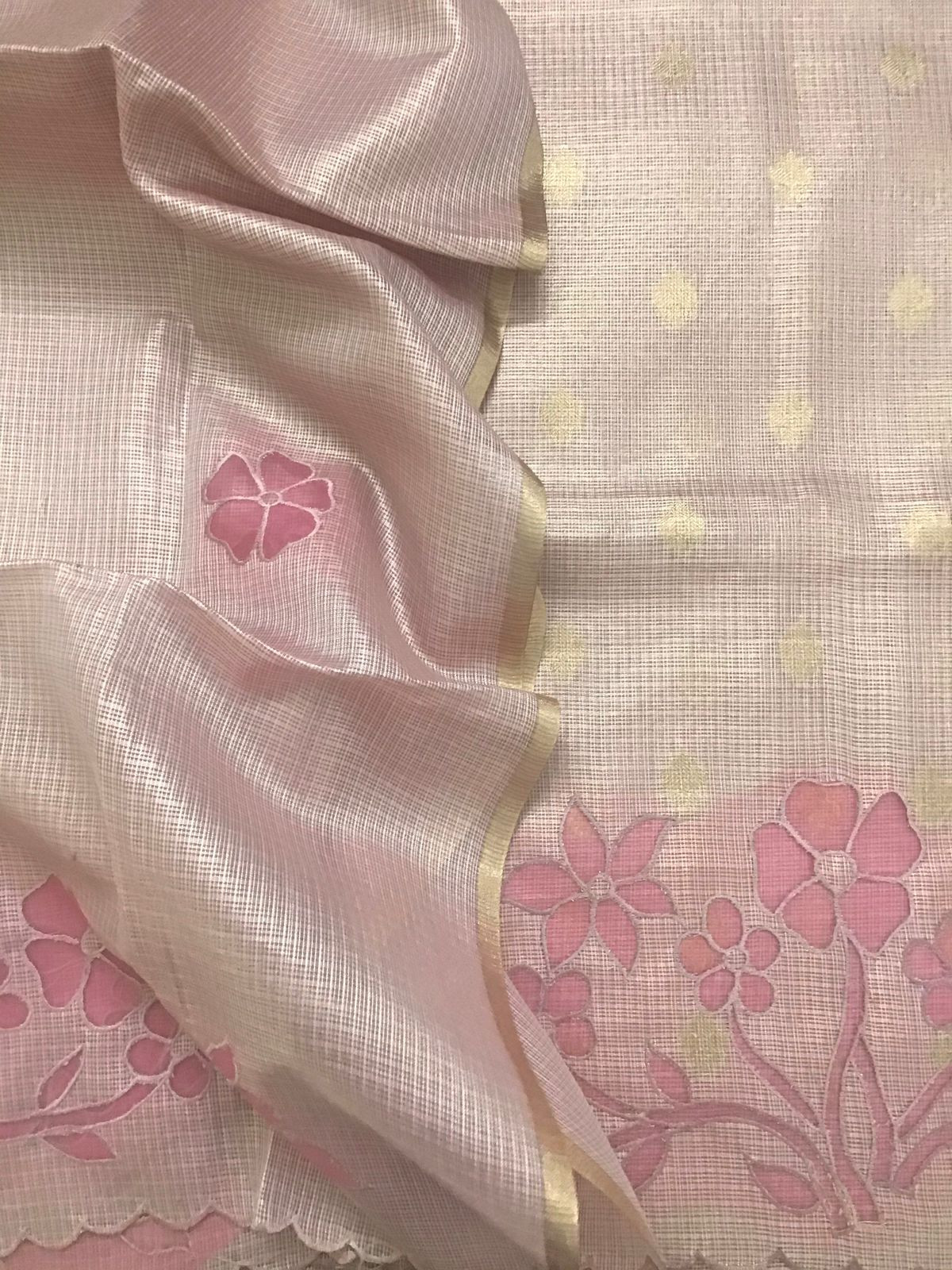 Soft Tissue Kota Silk Embroidered Suit - Pink