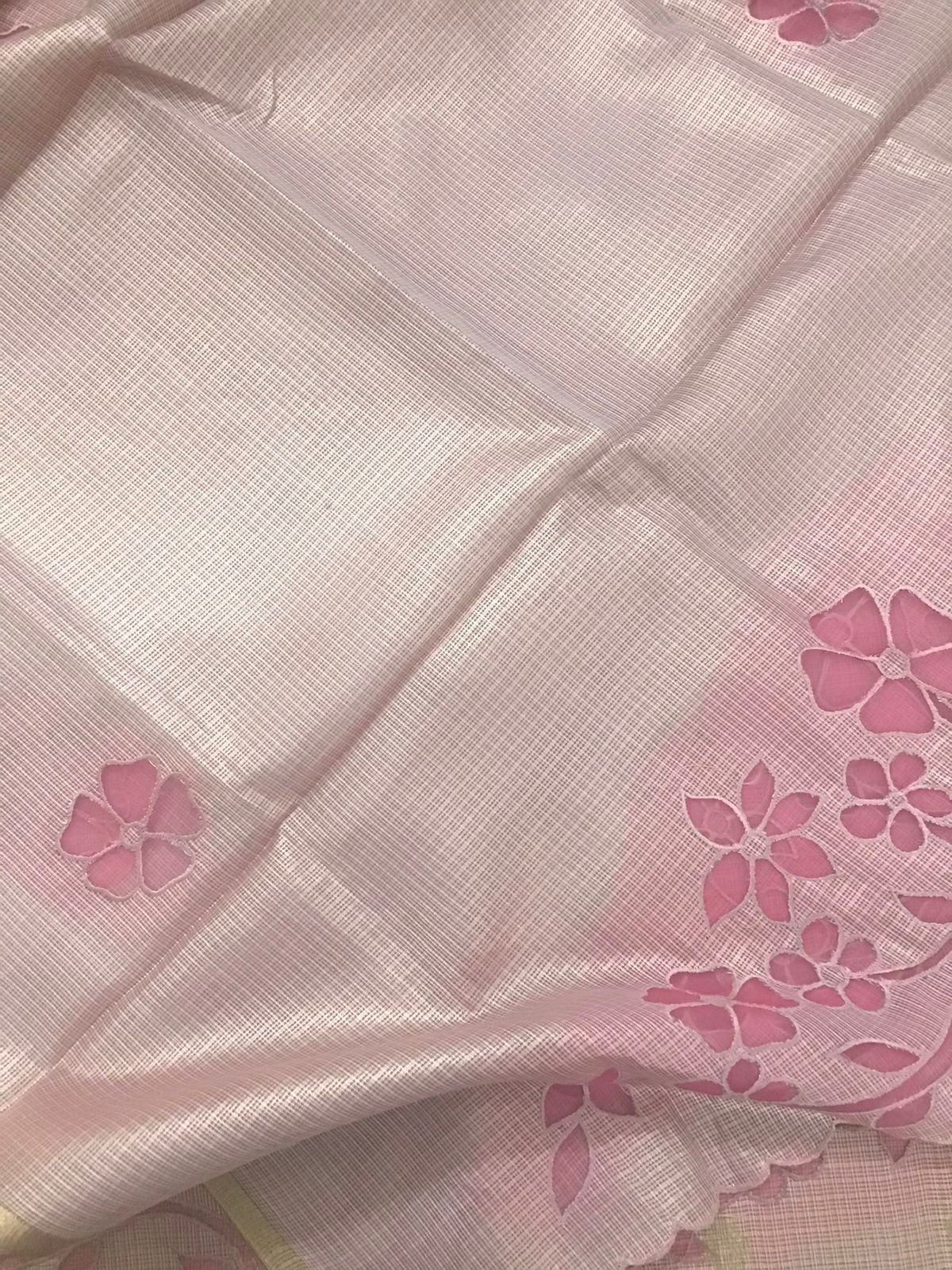 Soft Tissue Kota Silk Embroidered Suit - Pink