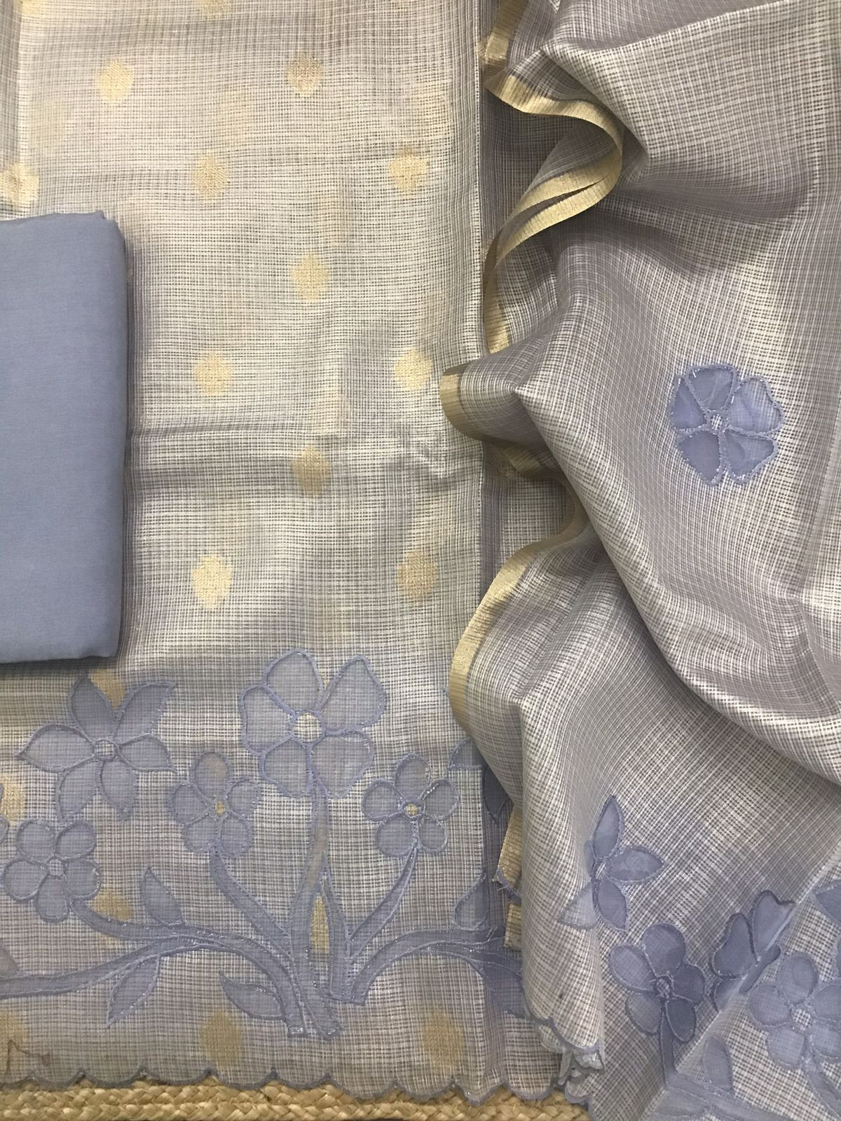 Soft Tissue Kota Silk Embroidered Suit - Lavender