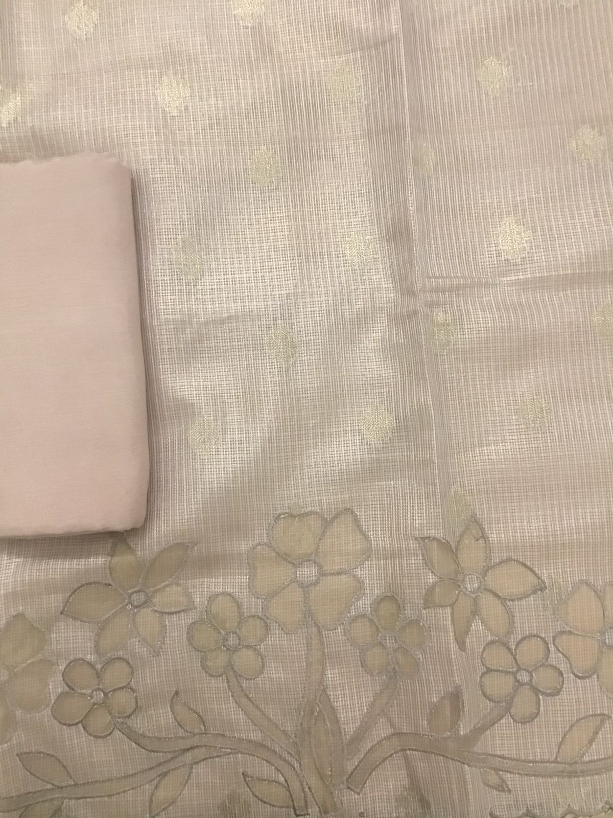 Soft Tissue Kota Silk Embroidered Suit - Beige