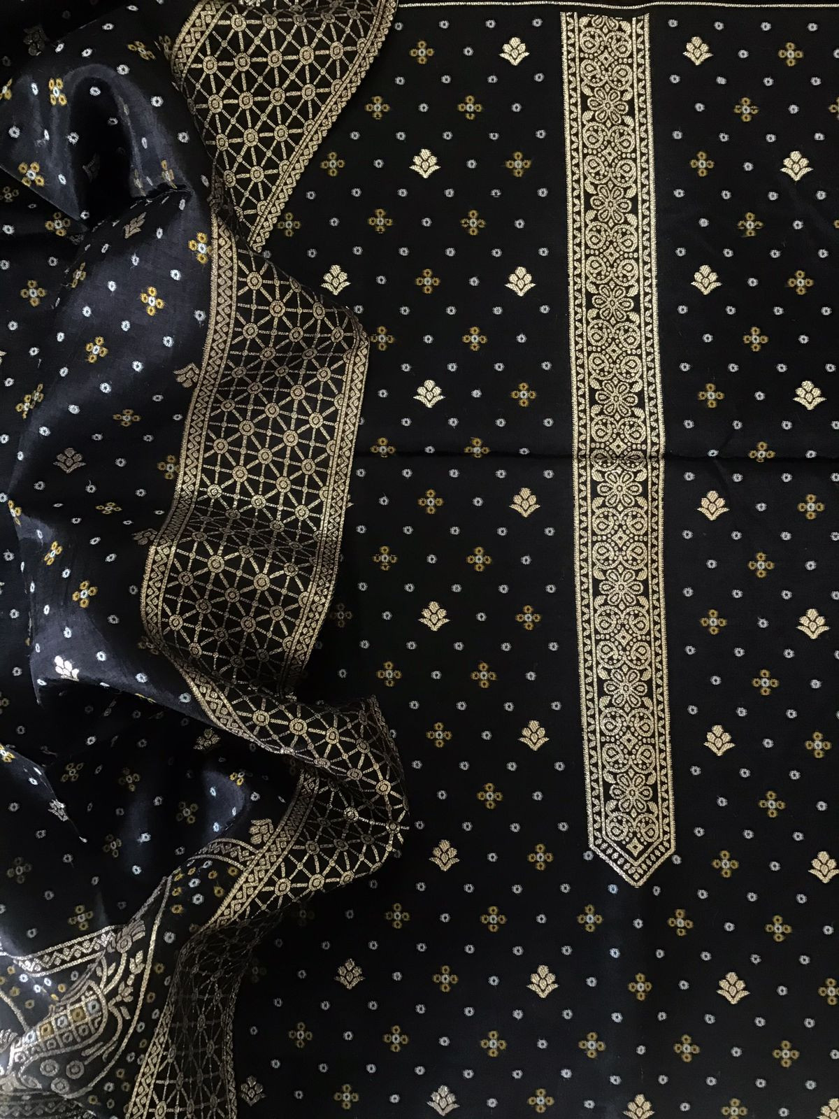 Soft Upada Silk Banarasi Weaved Suit - Black