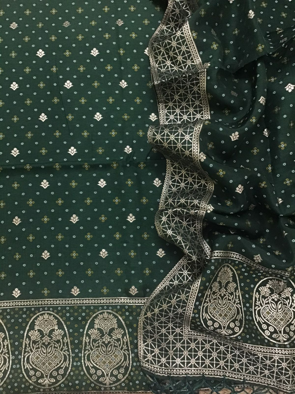 Soft Upada Silk Banarasi Weaved Suit - Green