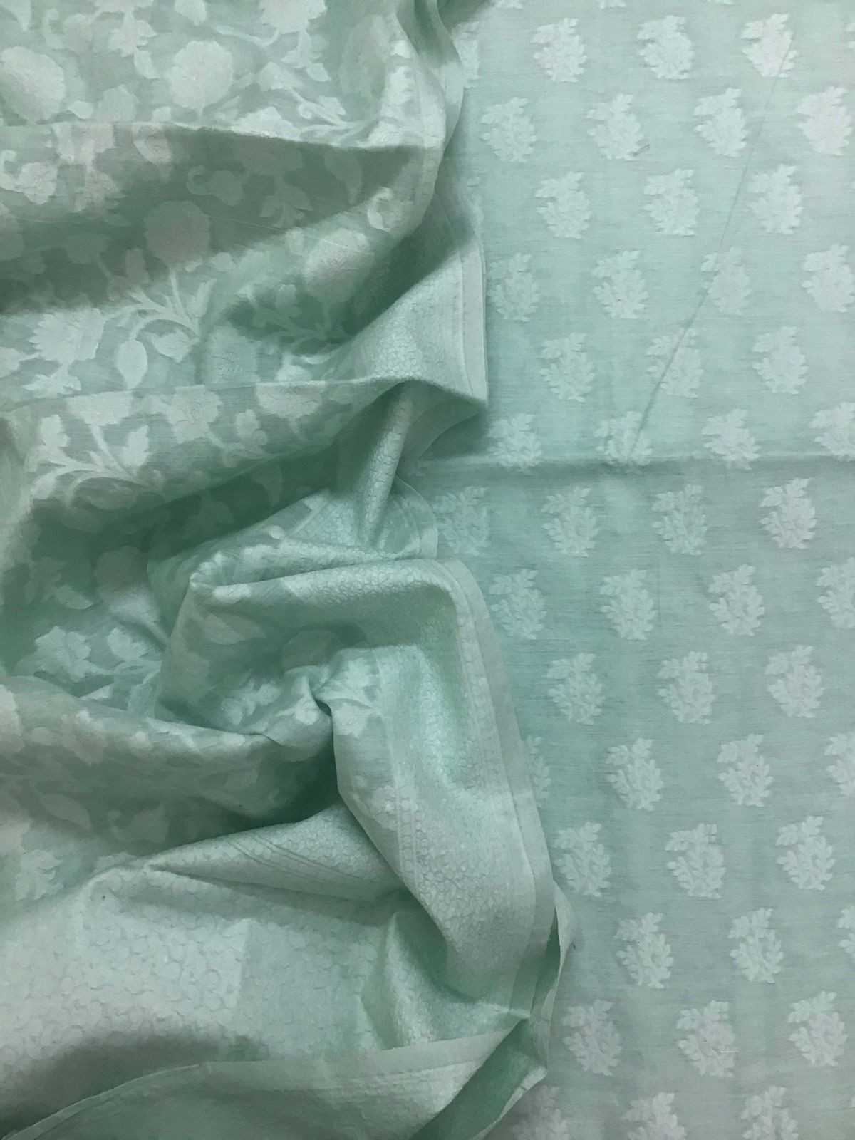 Pure Fine Chanderi Silk Self Banarasi Weaved Suit - Sea Green