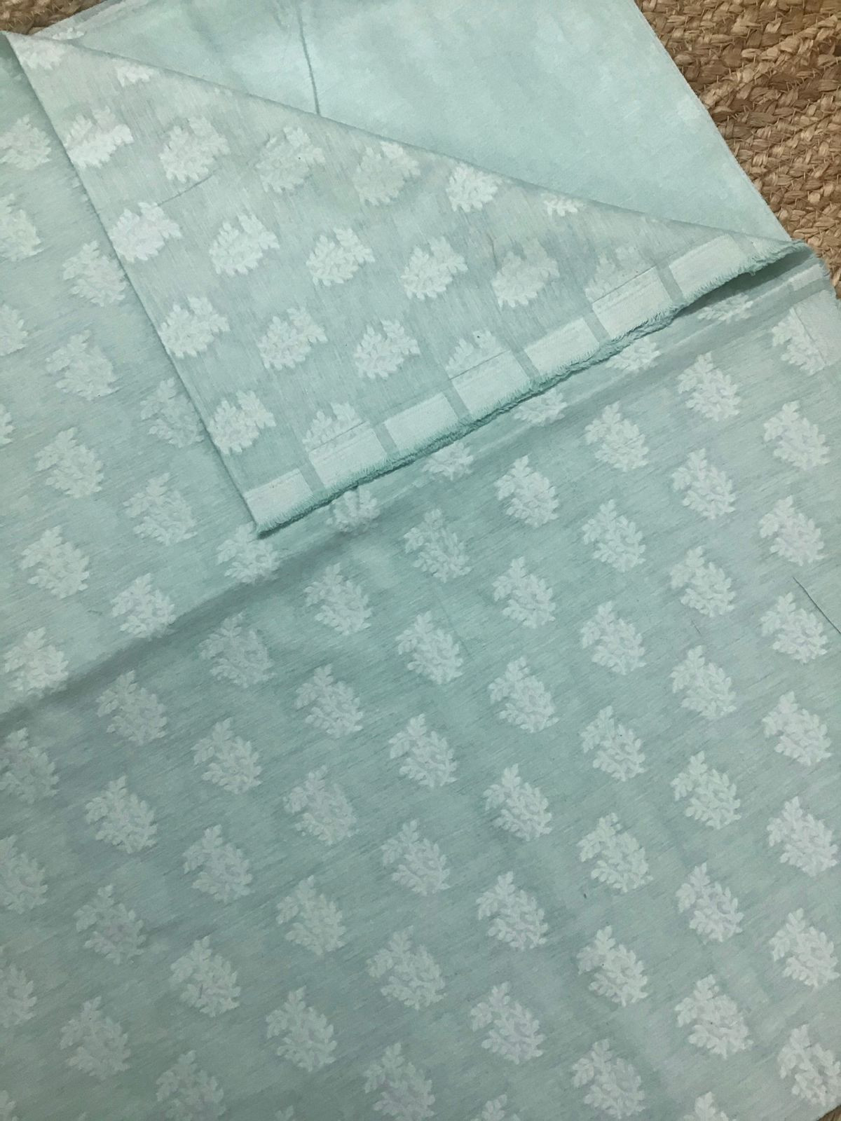 Pure Fine Chanderi Silk Self Banarasi Weaved Suit - Sea Green