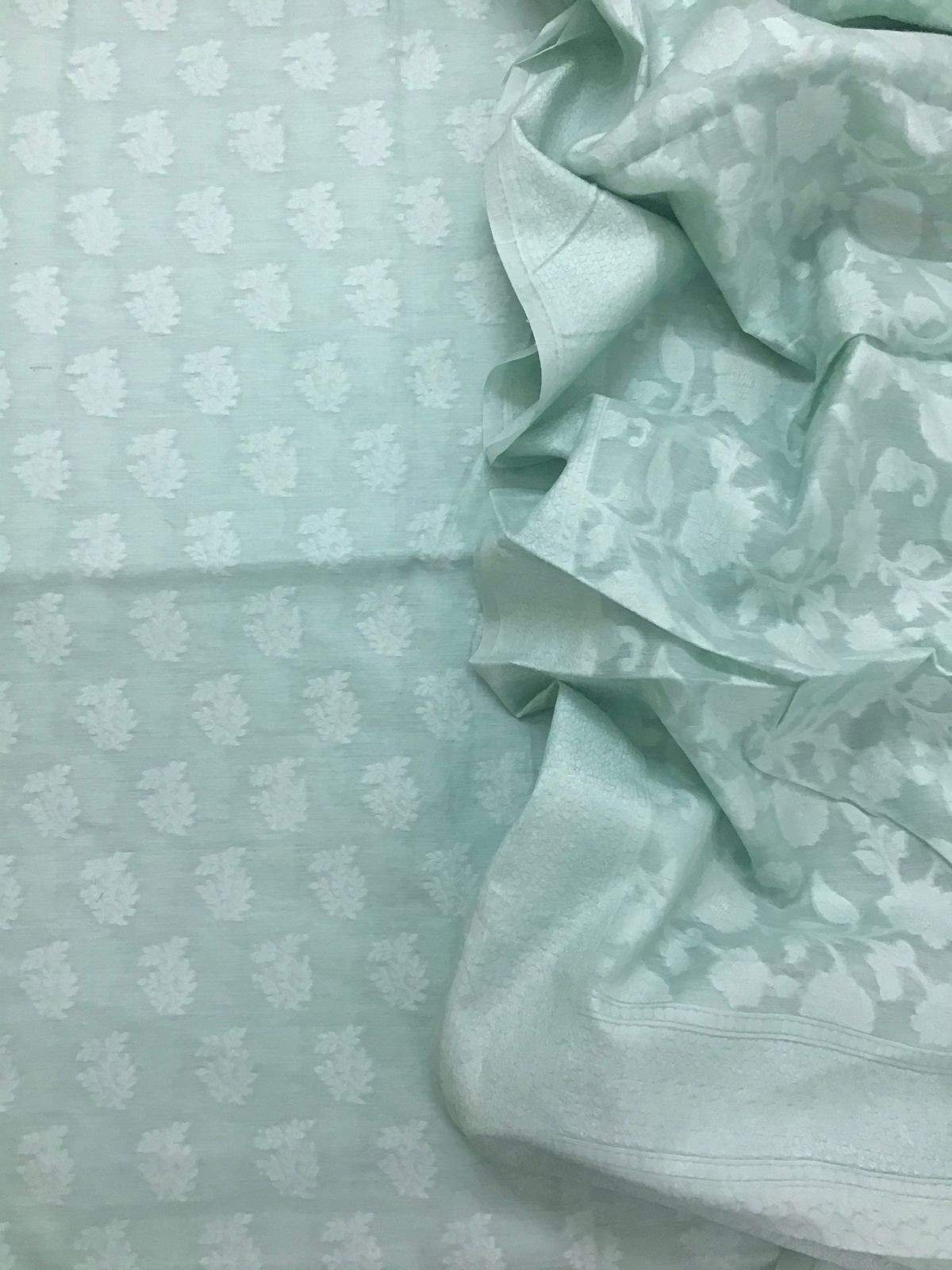 Pure Fine Chanderi Silk Self Banarasi Weaved Suit - Sea Green