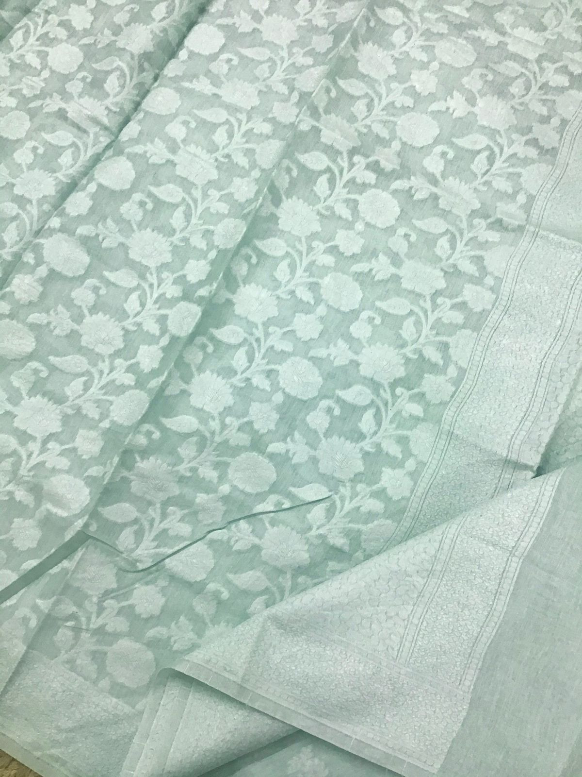 Pure Fine Chanderi Silk Self Banarasi Weaved Suit - Sea Green