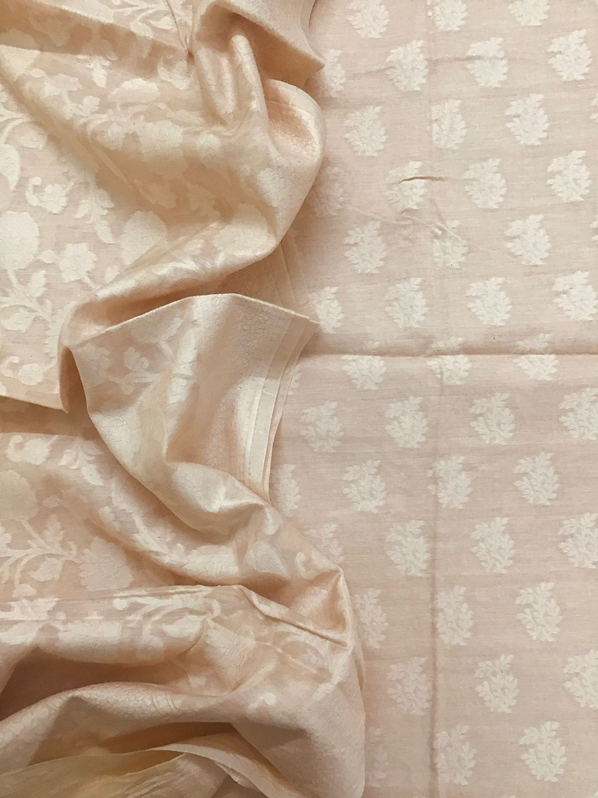 Pure Fine Chanderi Silk Self Banarasi Weaved Suit - Peach