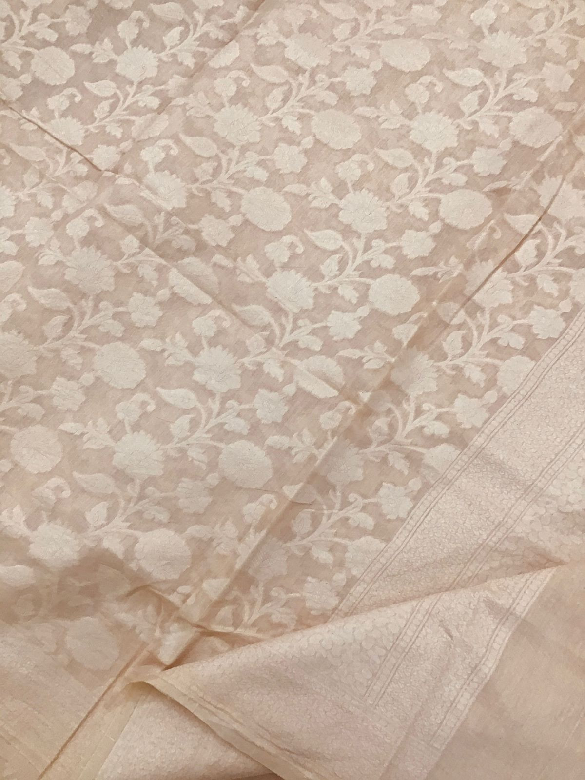 Pure Fine Chanderi Silk Self Banarasi Weaved Suit - Peach