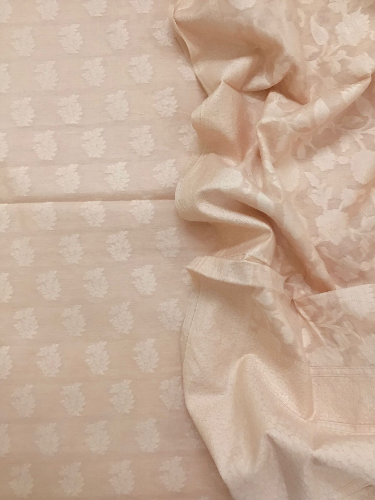 Pure Fine Chanderi Silk Self Banarasi Weaved Suit - Peach