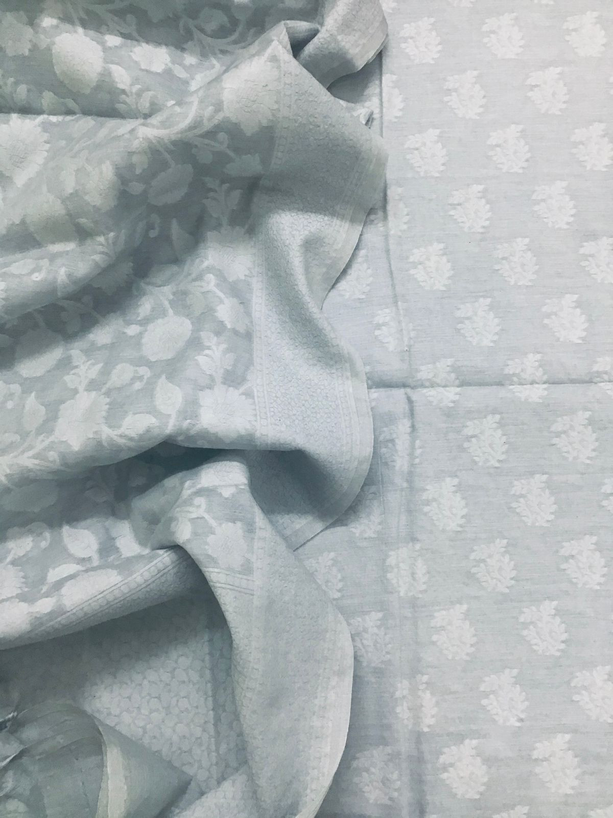 Pure Fine Chanderi Silk Self Banarasi Weaved Suit - Grey